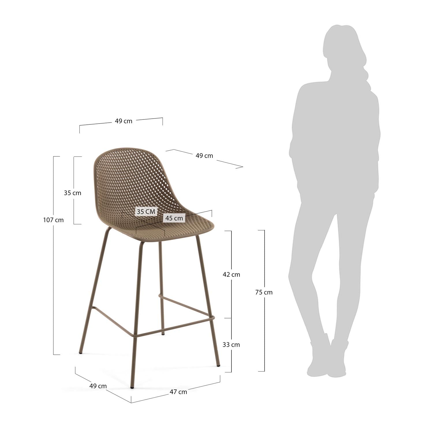Beige Quinby Barhocker (75 cm) von Kave Home: Stilvoll, leicht und robust für deinen Outdoor-Bereich. Perfekt für Terrassen und Gartenpartys!