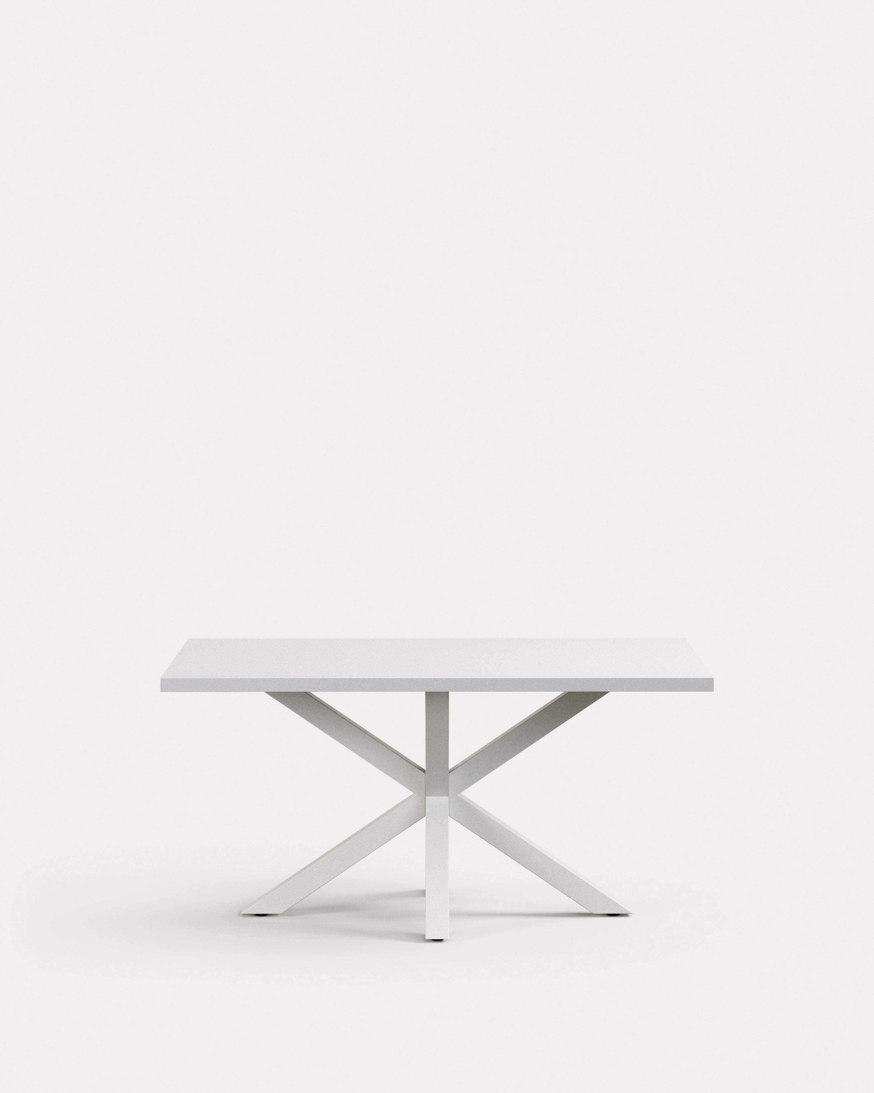 3D-Modell: Tisch Argo, 160x100 cm, weisse Melamin-Oberfläche, Stahlbeine, modern und funktional.