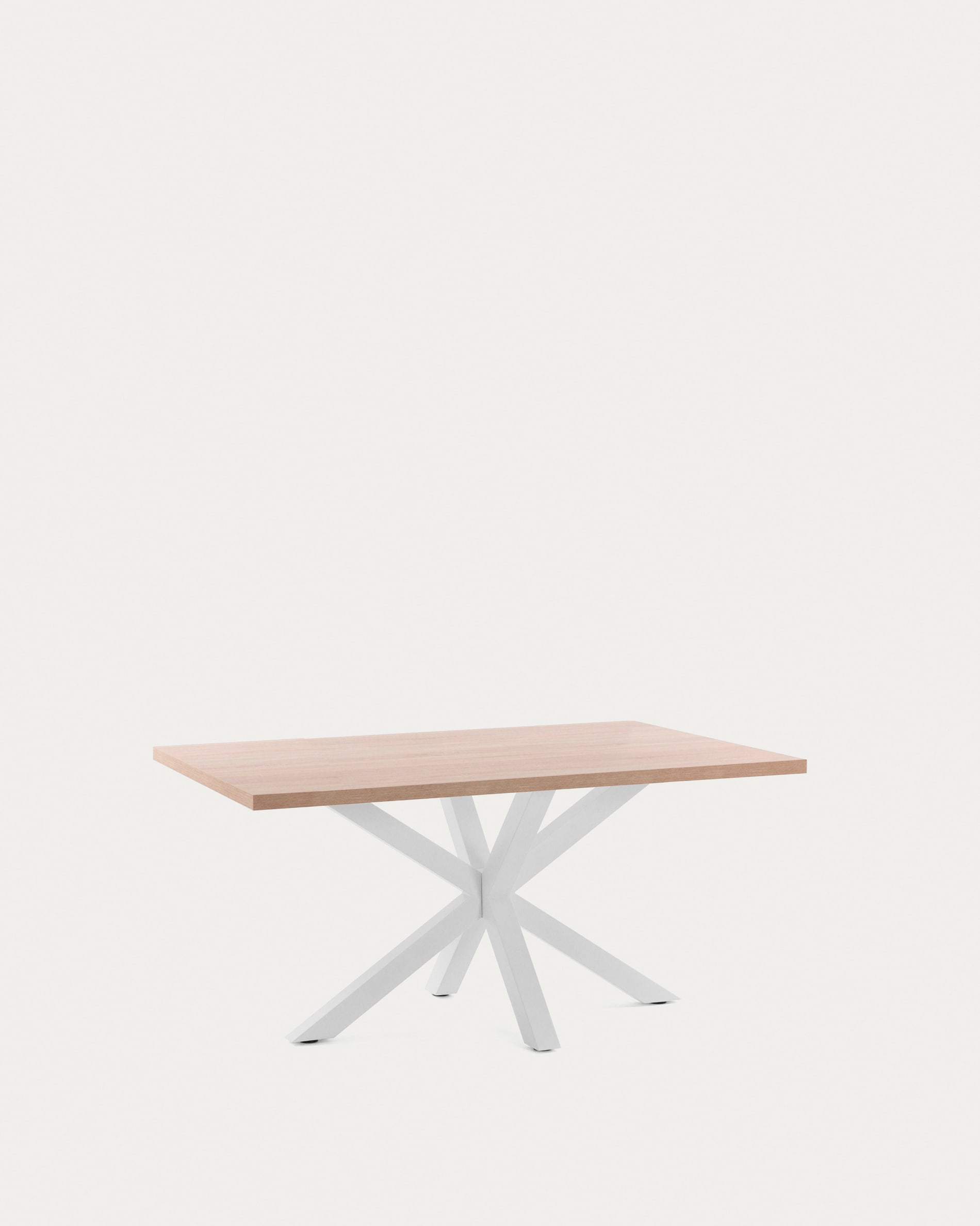 Moderner Tisch Argo: 160x100 cm, Melamin-Oberfläche in Natur-Optik, weiße Stahlbeine, stilvoll und funktional für Ihr Zuhause.