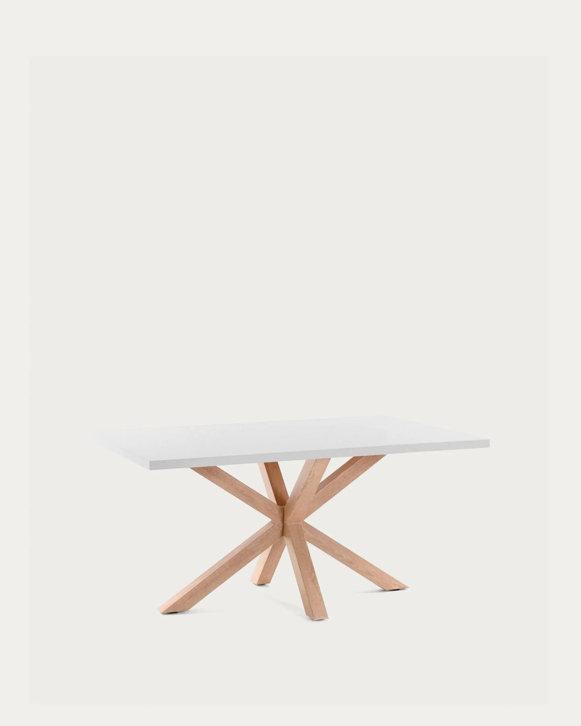 Moderner Tisch Argo: Weiße Melamin-Oberfläche, Stahlbeine in Holzoptik, 160x100 cm, stilvoll und langlebig, von Kave Home.