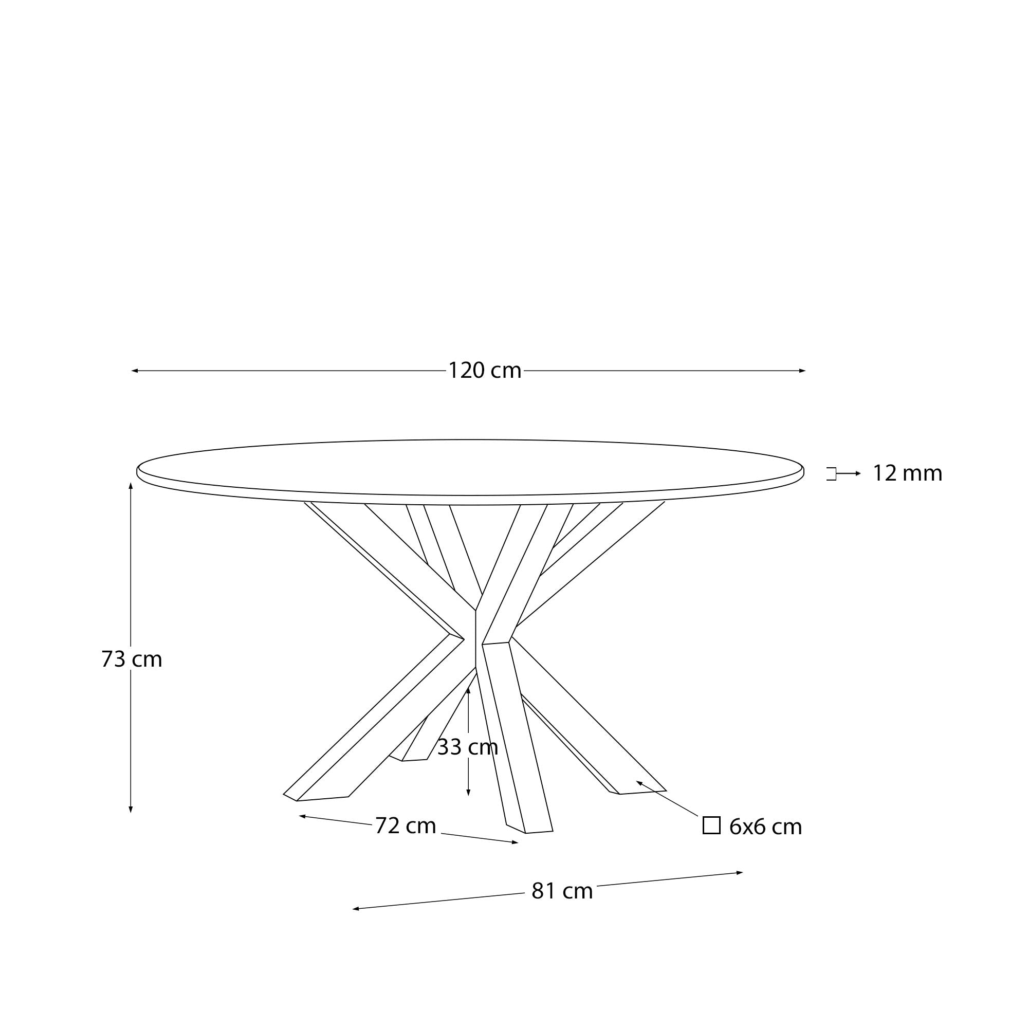 Eleganter runder Tisch Argo Ø 120 cm, schwarze Glasplatte, robuste schwarze Stahlbeine, ideal für modernes Wohnen und stilvolle Räume.