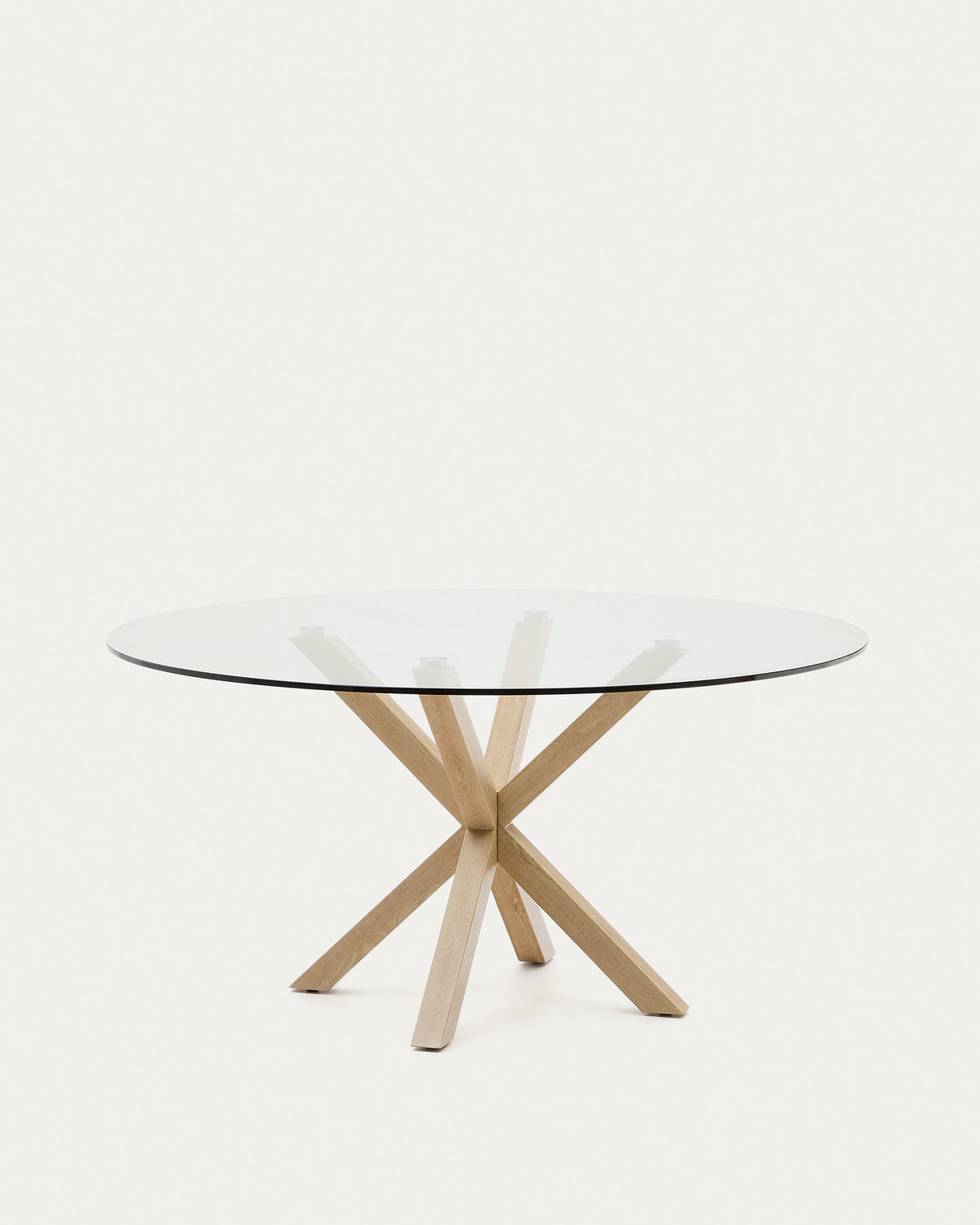 Argo runder Glastisch mit Stahlbeinen mit Holzoptik Ø 150 cm in Braun, Transparent präsentiert im Onlineshop von KAQTU Design AG. Esstisch ist von Kave Home