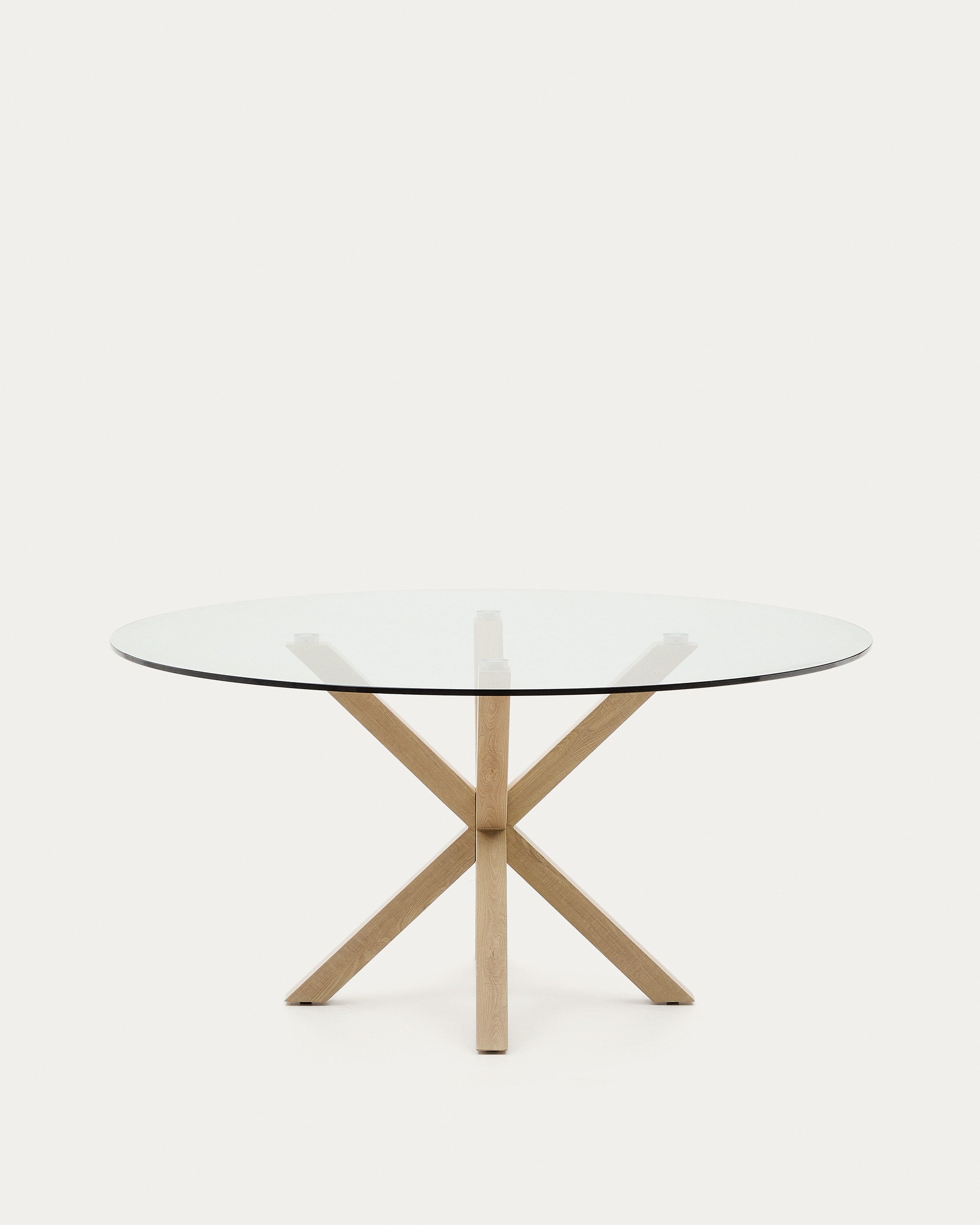 Argo round glass table with steel legs in wood look Ø 150 cm