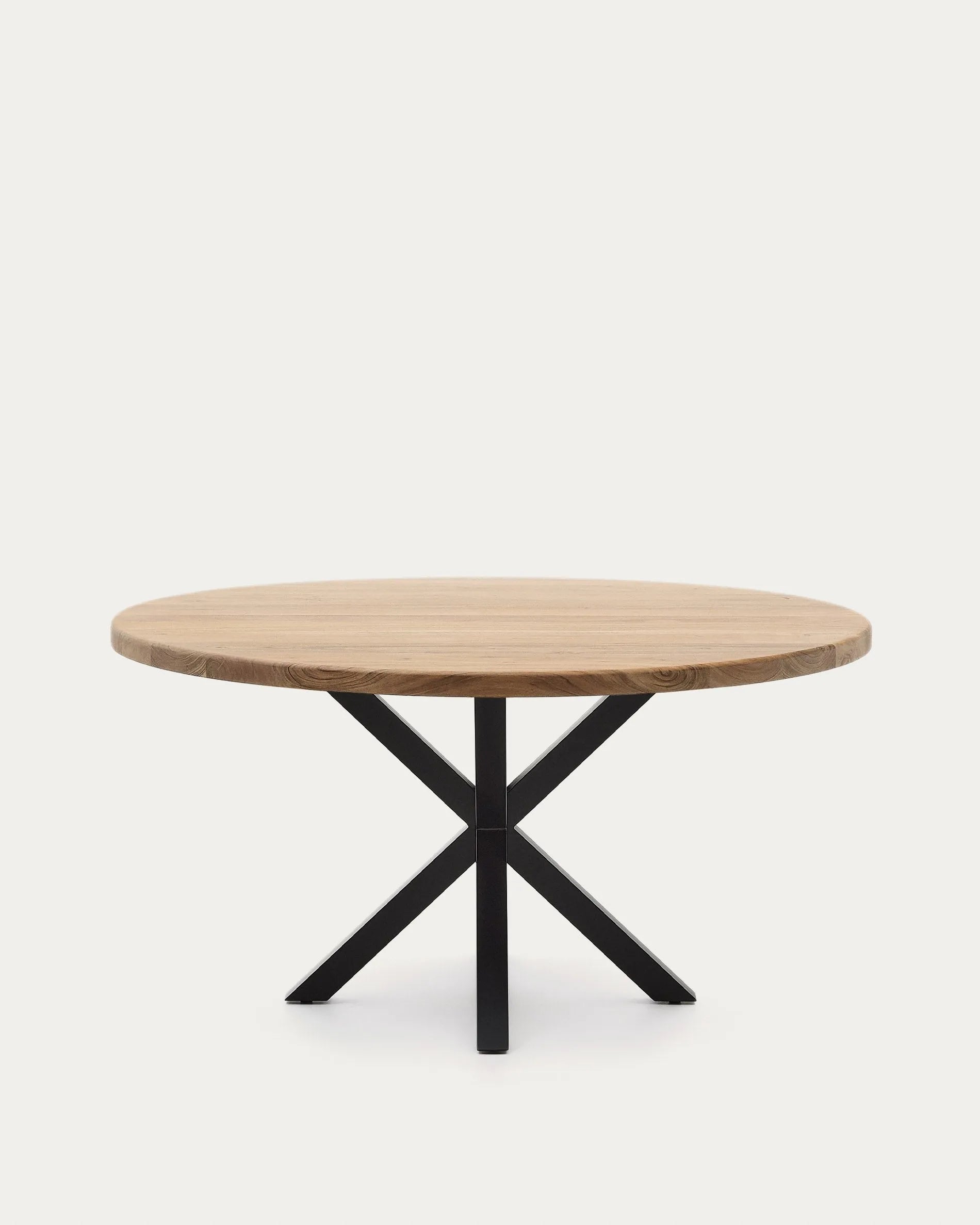 Runder Tisch Argo Ø 150 cm, aus Akazienholz mit schwarzen Stahlbeinen, ideal für stilvolle und moderne Esszimmer.