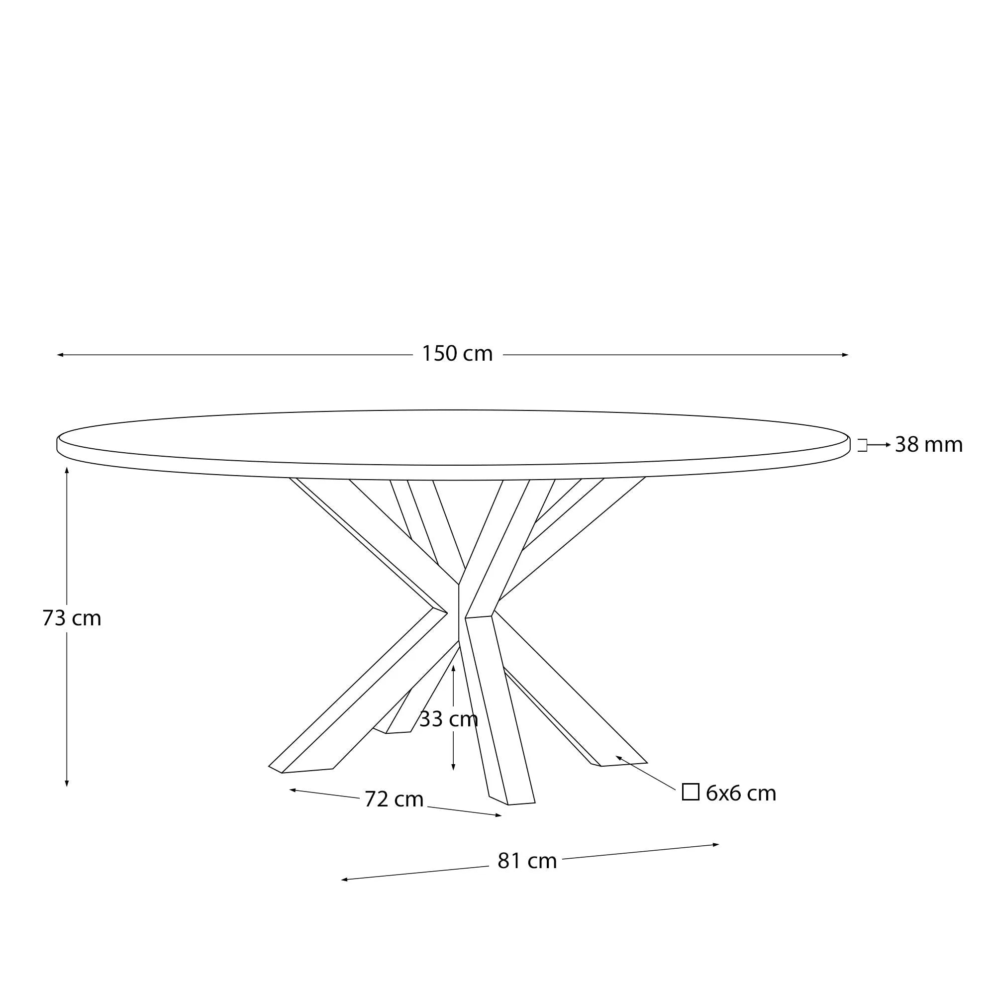 Runder Esstisch Argo Ø 150 cm aus massivem Akazienholz mit robusten schwarzen Stahlbeinen, perfekt für moderne Wohnräume.