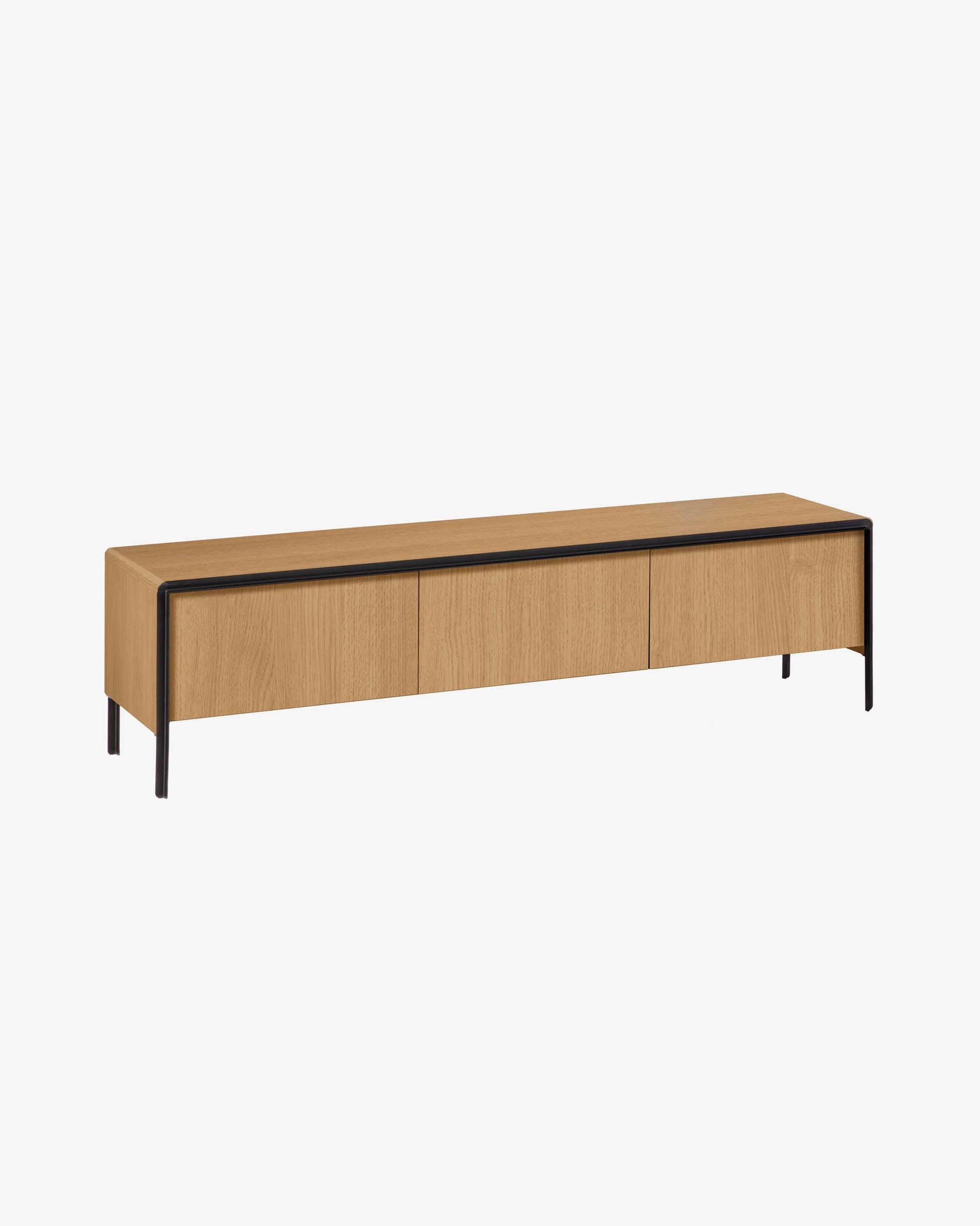 Nadyria TV-Schrank 3 Türen Eichenfurnier und Stahl mit schwarzem Finish 180 x 50 cm in  präsentiert im Onlineshop von KAQTU Design AG. TV-Möbel ist von Kave Home