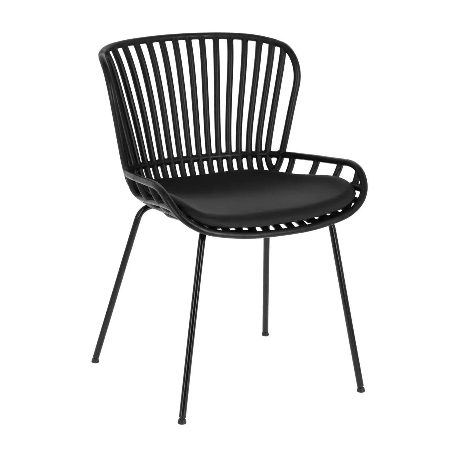 3D-Modell des Surpik Stuhls: Schwarze Stahlbeine, pflegeleichtes Polypropylen, ideal für Esszimmer und Büro.