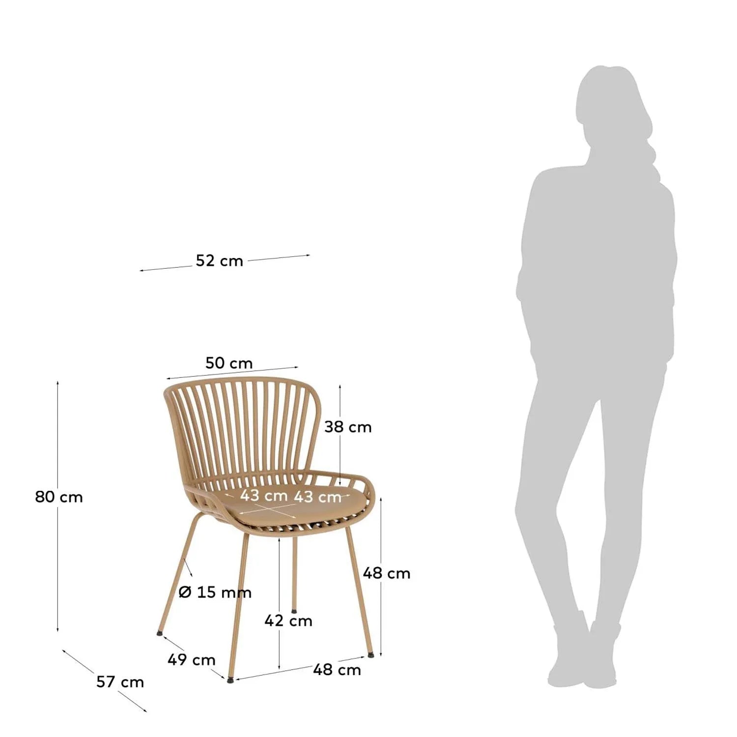 Moderner Surpik Stuhl in Beige mit langlebigen Stahlbeinen von Kave Home.