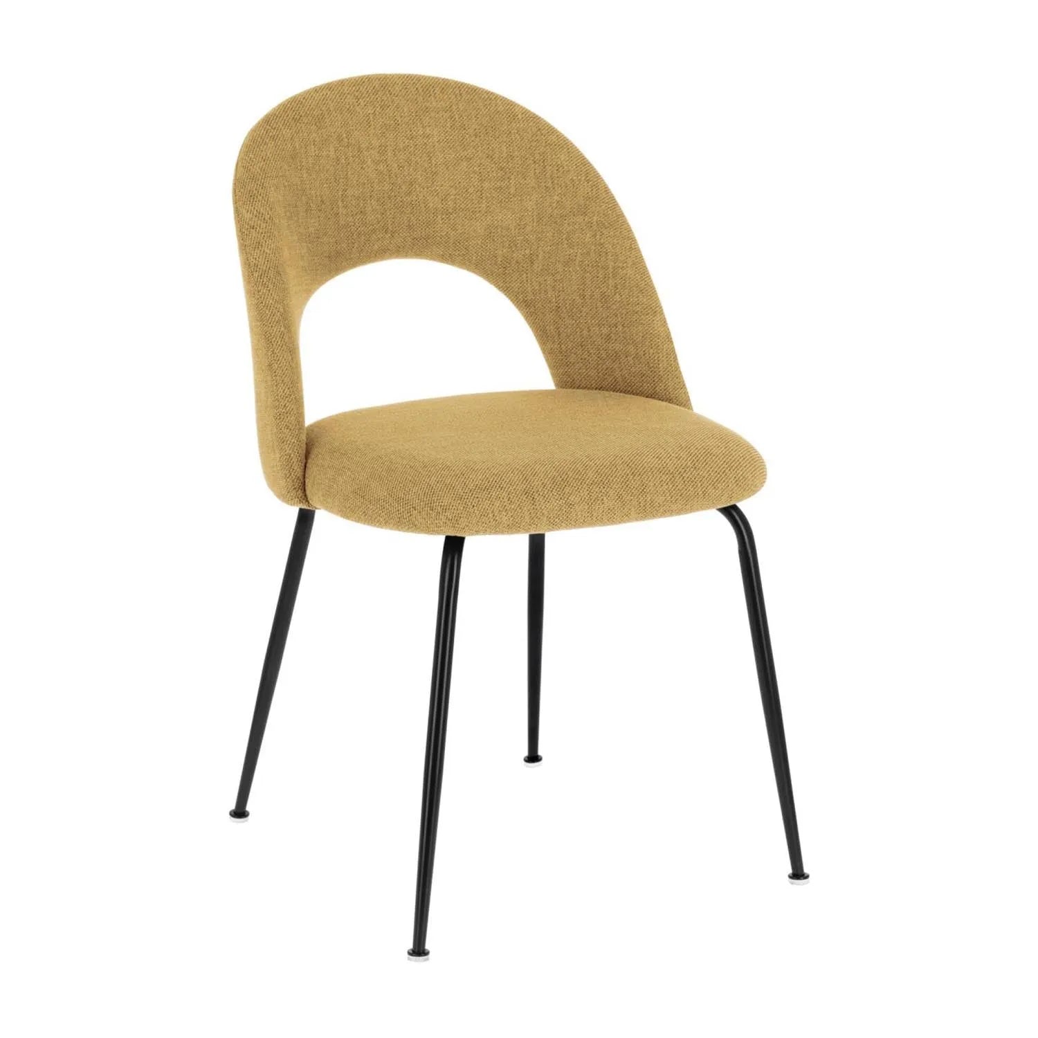 Mahalia Stuhl: Senfgelb, Stahlbeine schwarz, modern, komfortabel, langlebig, ideal für Esszimmer & Home Office.