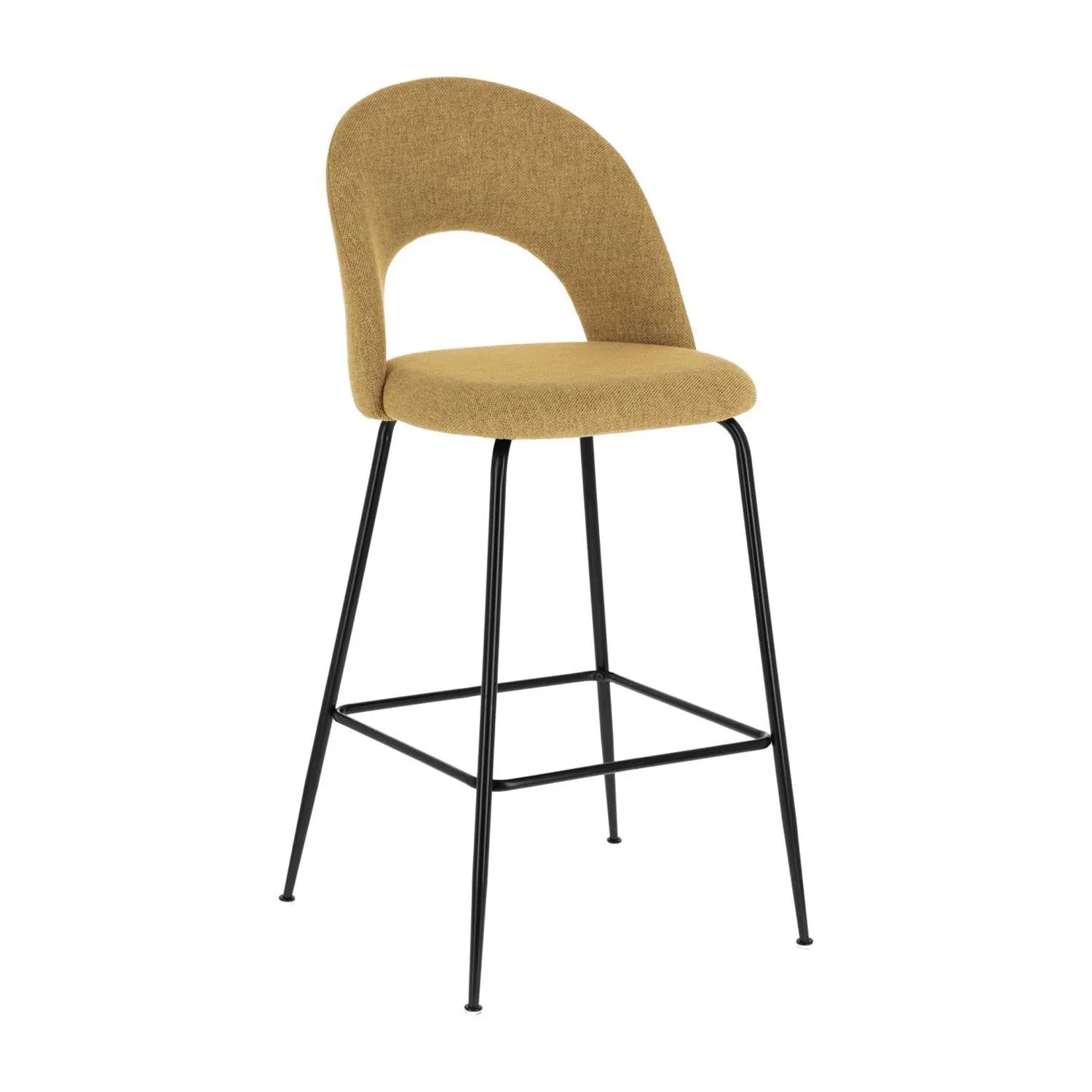 3D-Modell eines senfgelben Mahalia Barhockers, 63 cm hoch, mit schwarzem Stahlrahmen, modern und pflegeleicht.