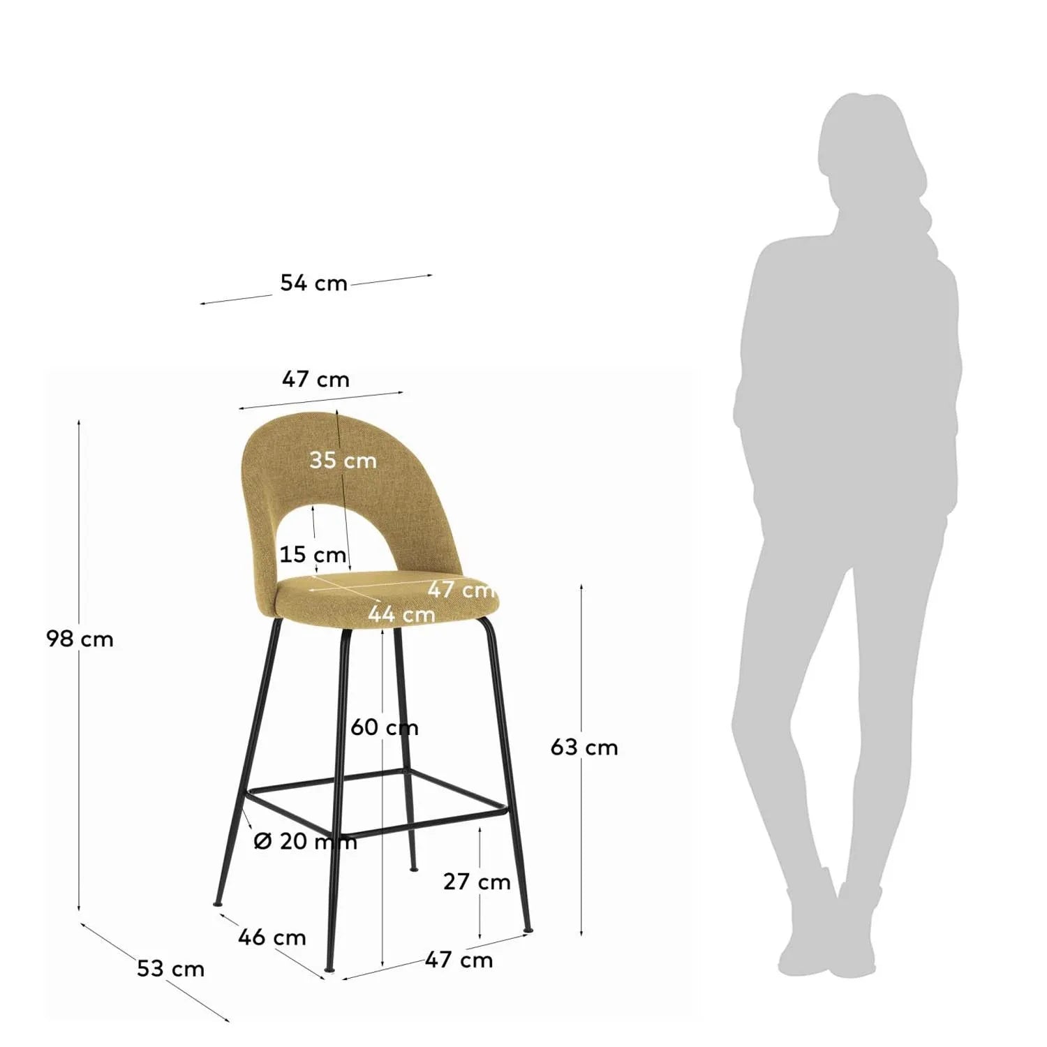 Mahalia Barhocker: Senfgelber Chic auf schwarzem Stahl, 63 cm hoch.