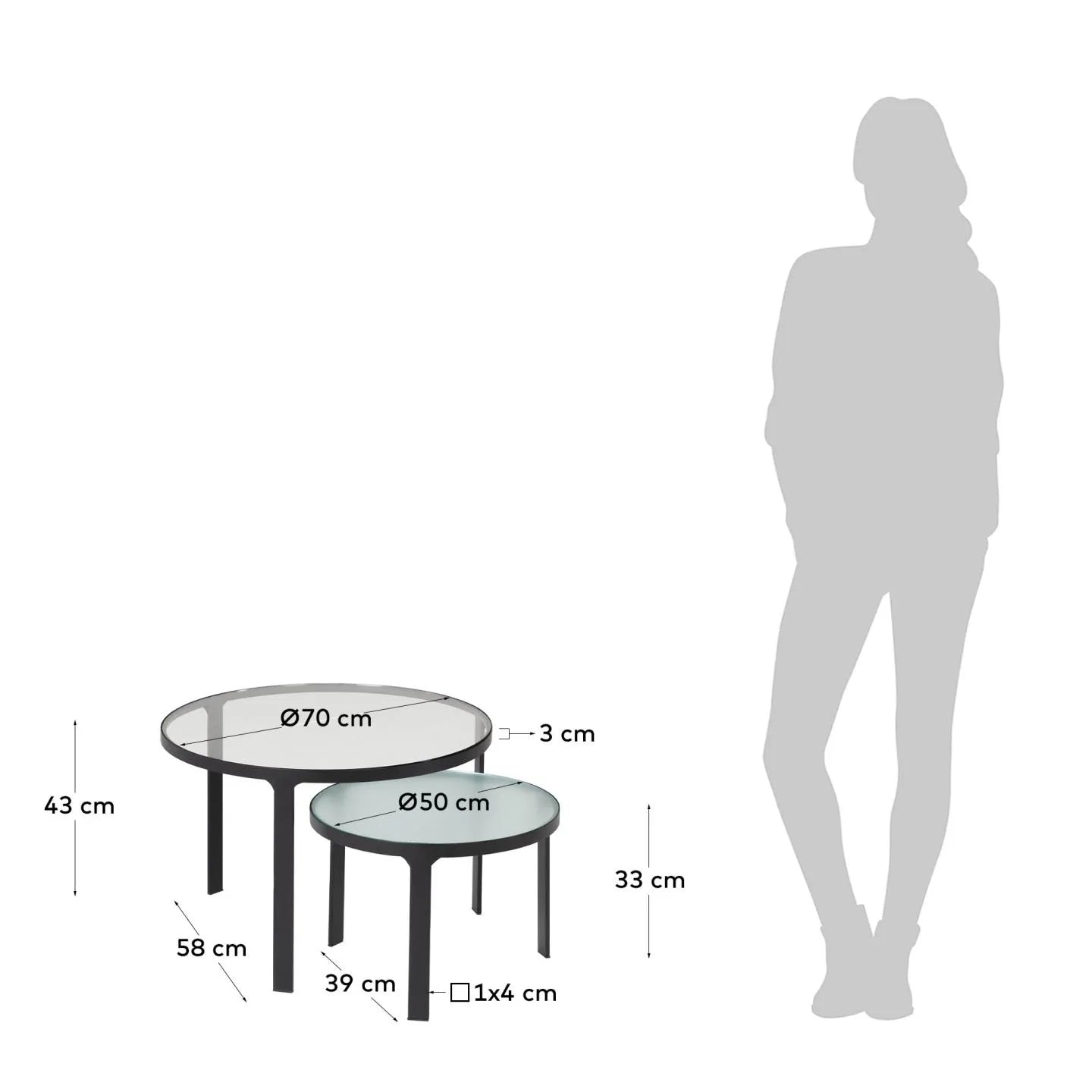 Elegantes Duo: Zwei Beistelltische aus Glas, Ø 70 cm und Ø 50 cm, vereinen Stil und Funktionalität für Ihr Wohnzimmer.