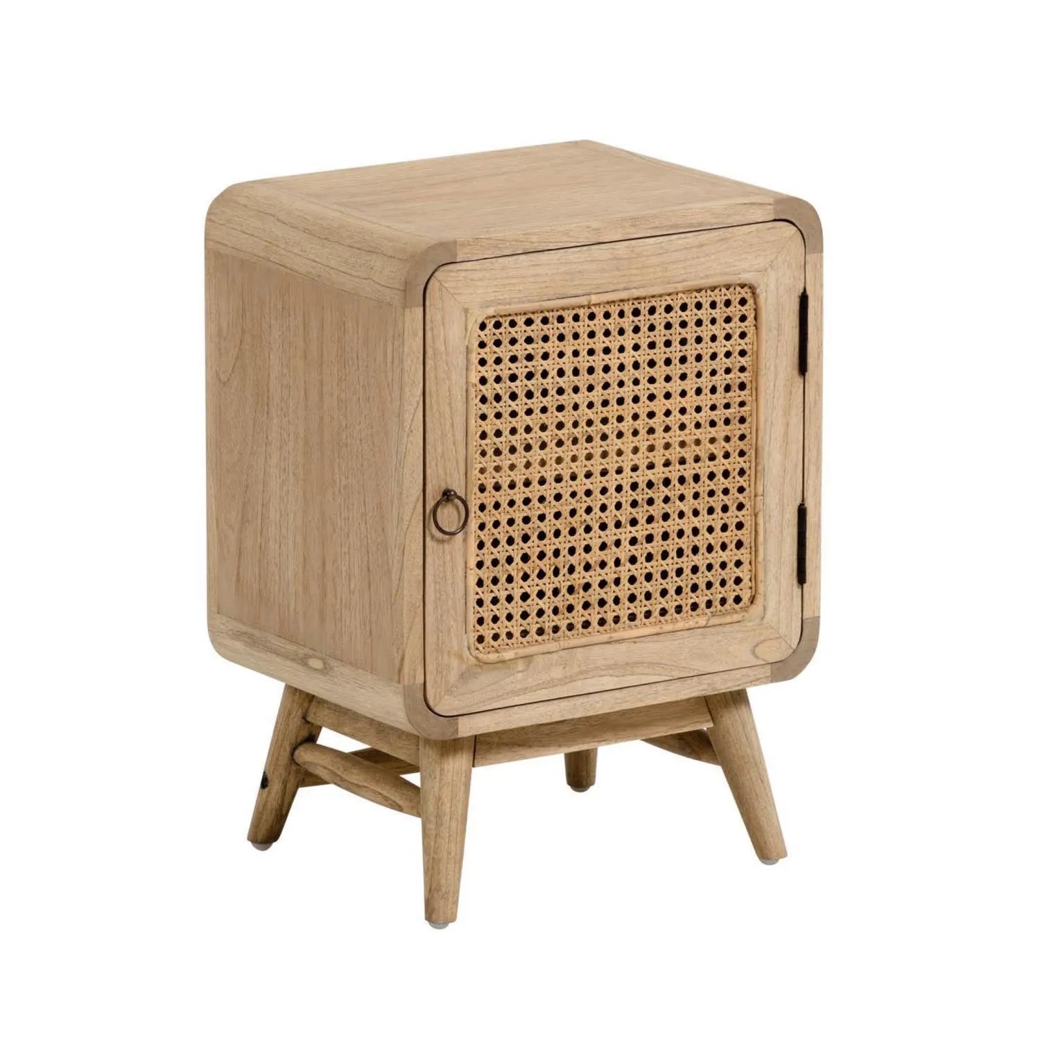 Eleganter Nalu Nachttisch aus massivem Mindi-Holz, 40x55 cm, mit Rattan-Front, robust und umweltfreundlich.