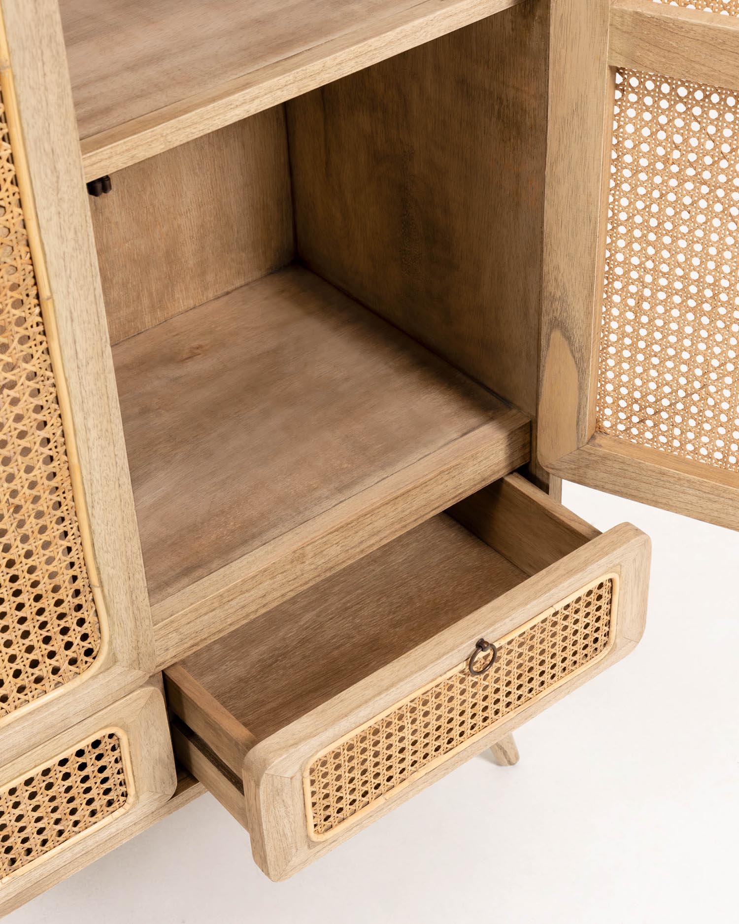 Armoire Nalu en bois massif de mindi et rotin 90 x 175 cm