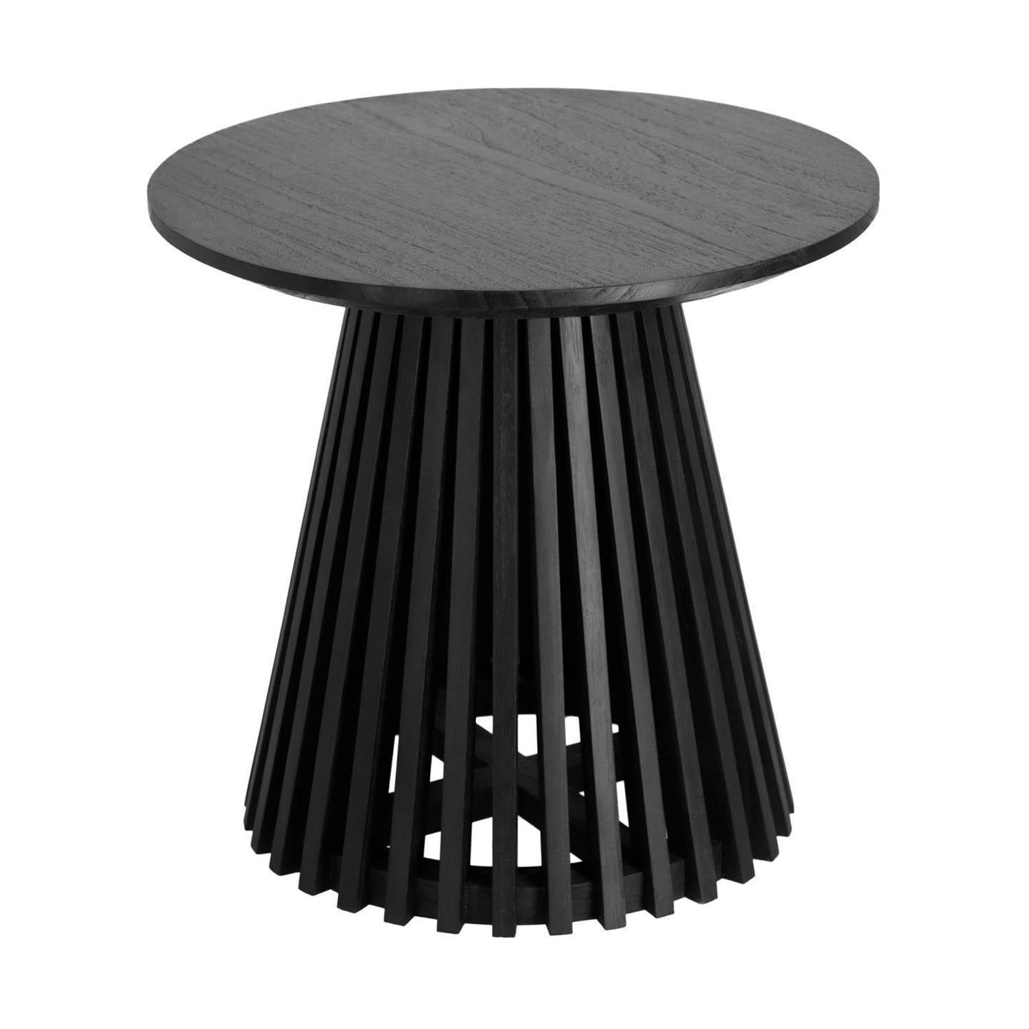 Eleganter Jeanette Beistelltisch aus schwarzem Mindi-Holz, Ø 50 cm, robust, nachhaltig, ideal für Bücher und Deko.