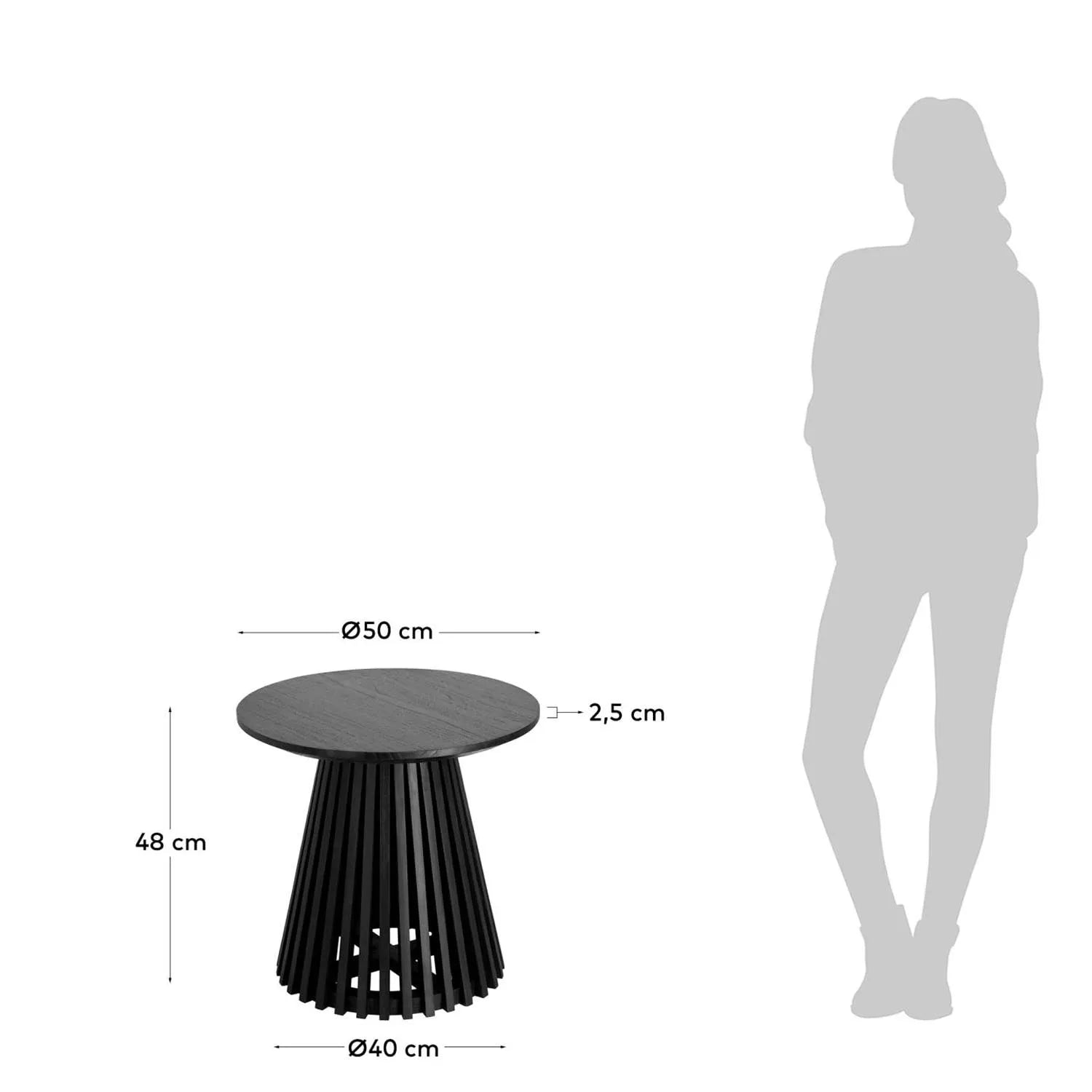 Stilvoller Kave Home Beistelltisch aus schwarzem Mindiholz, Ø 50 cm.