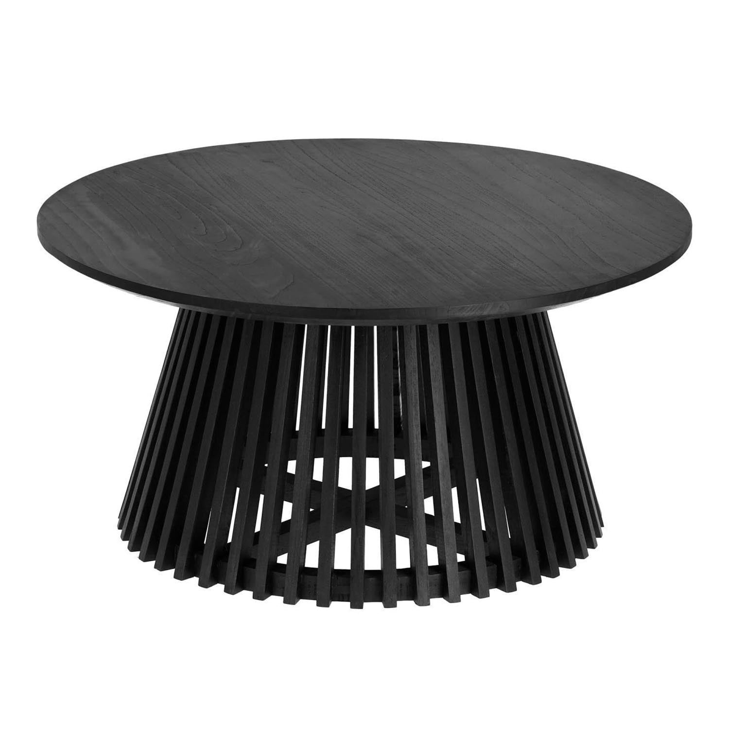 Eleganter Jeanette Couchtisch aus schwarzem Mindi-Holz, Ø 80 cm, vereint Stil und Nachhaltigkeit mit FLEGT-Zertifikat.