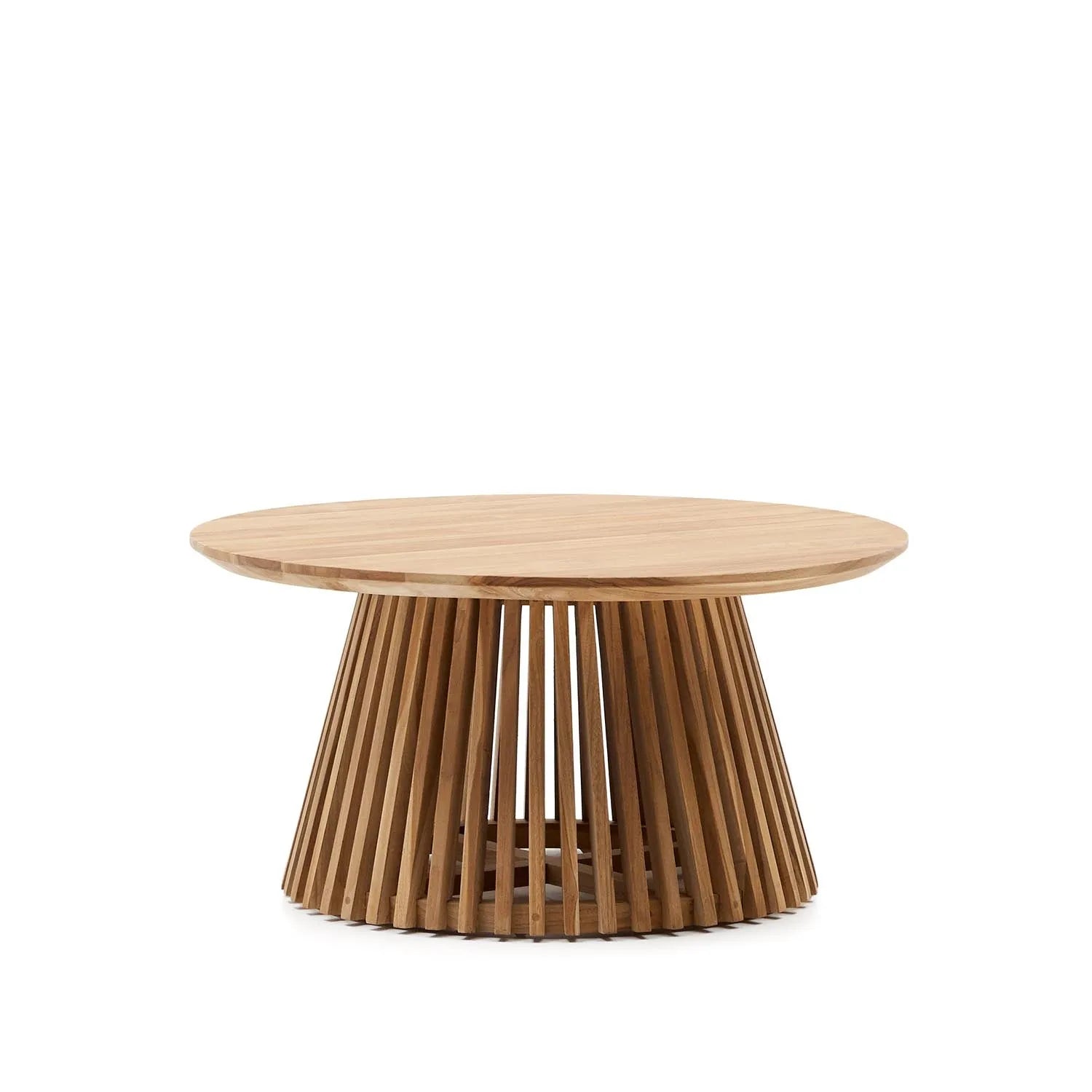 Eleganter Couchtisch aus massivem Teakholz, Ø 80 cm, mit einzigartigem Design und nachhaltigem FLEGT-zertifiziertem Holz.