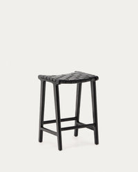 Calixta stool in leather and solid mahogany with black finish, height 67 cm