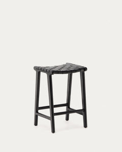 Calixta stool in leather and solid mahogany with black finish, height 67 cm