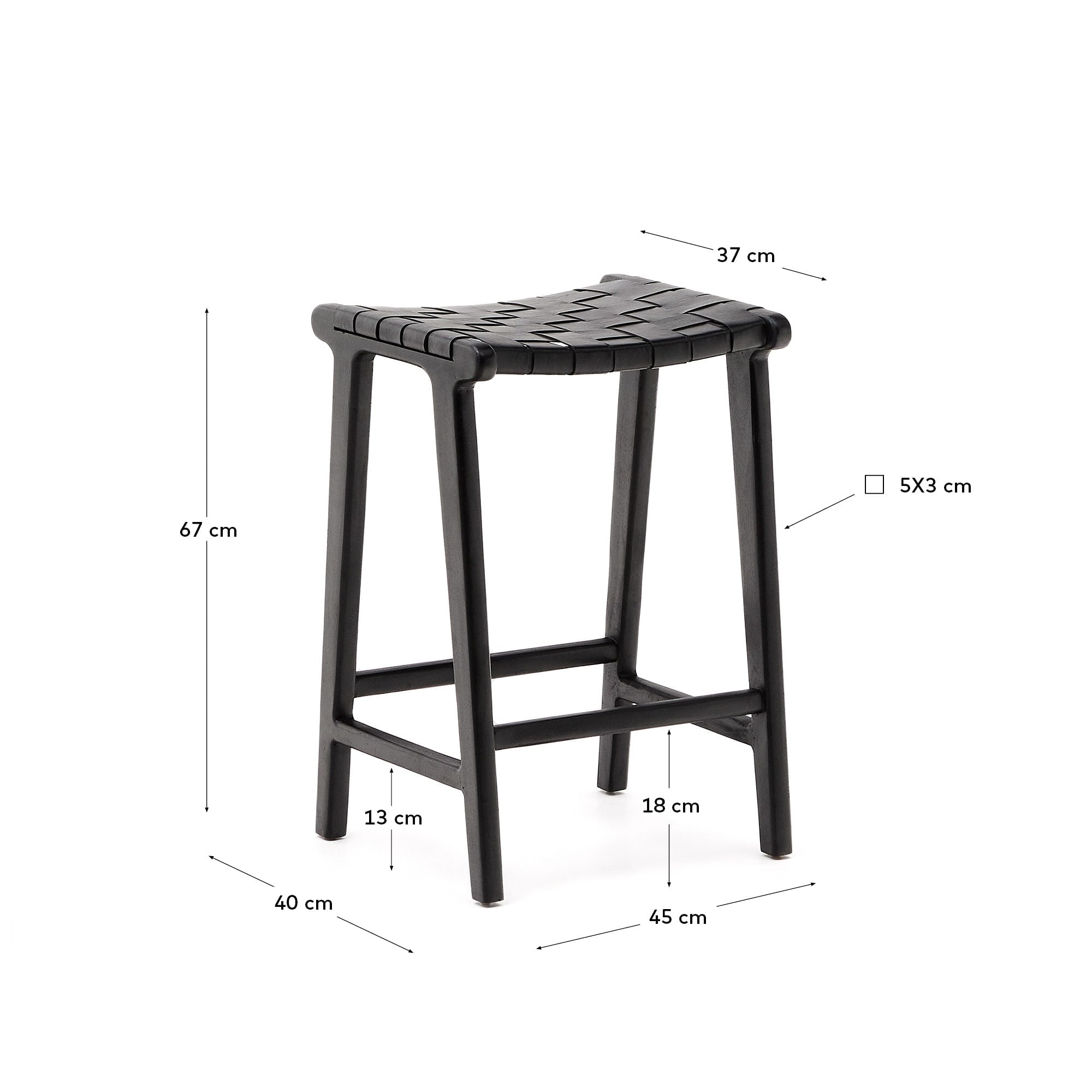 Calixta Hocker von Kave Home: Elegantes Design aus Leder und Mahagoni, 67 cm hoch. Ideal für stilvolle Akzente in jedem Raum.
