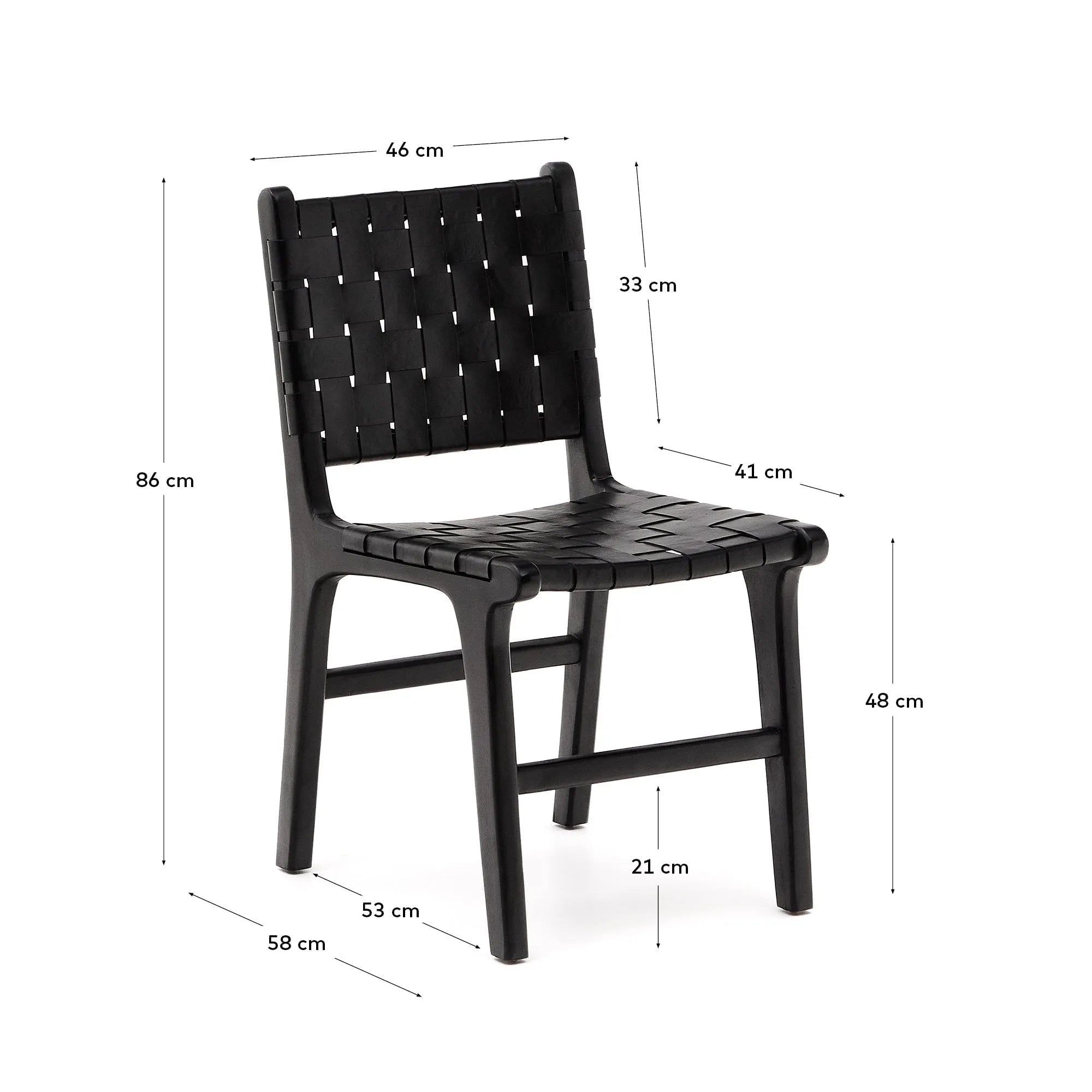 Der Calixta Stuhl besticht durch edles Leder und massives Mahagoni in Schwarz, vereint Eleganz und Komfort für stilvolle Räume.
