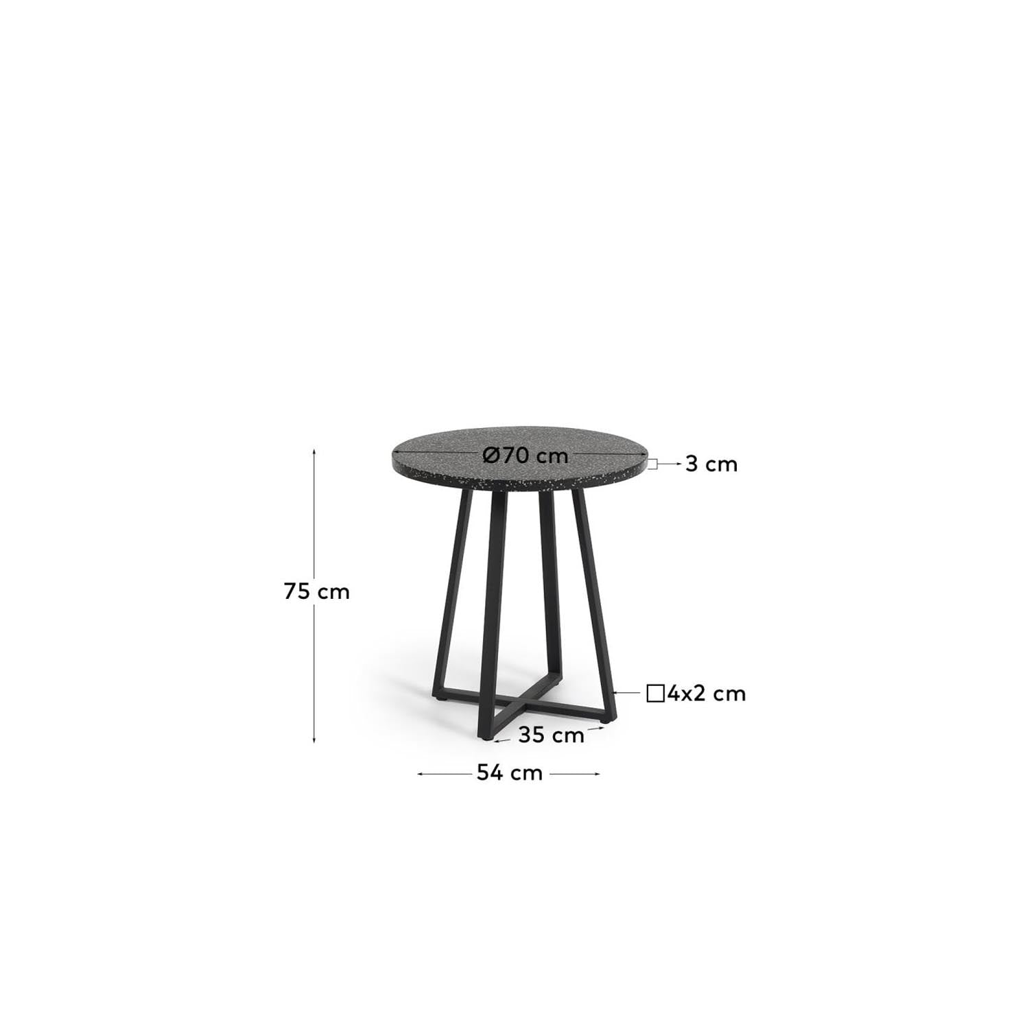 Tella Tisch: Schwarzer Terrazzo, Stahlbeine, Ø 70 cm, zeitloses Design.