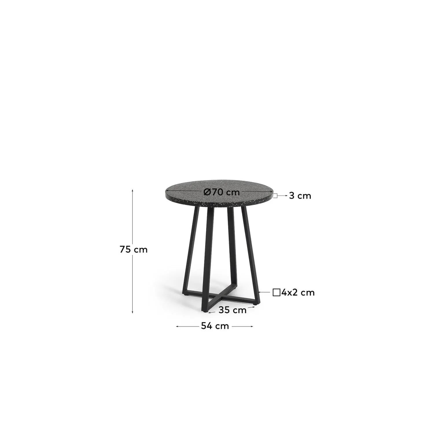 Tella Tisch: Schwarzer Terrazzo, Stahlbeine, Ø 70 cm, zeitloses Design.