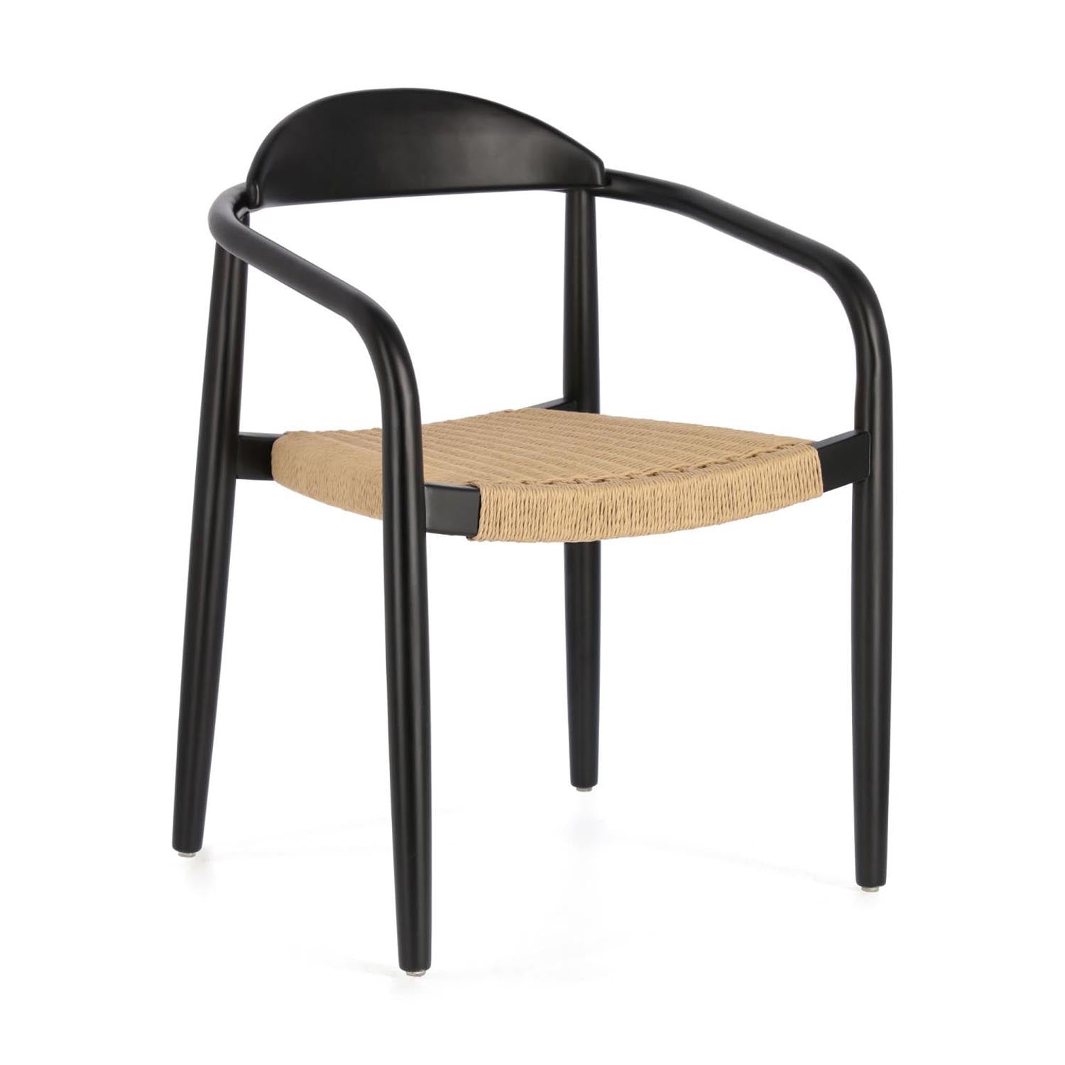 3D-Modell eines stapelbaren Stuhls aus Akazienholz und Papierseil, elegant und nachhaltig, für AR geeignet.