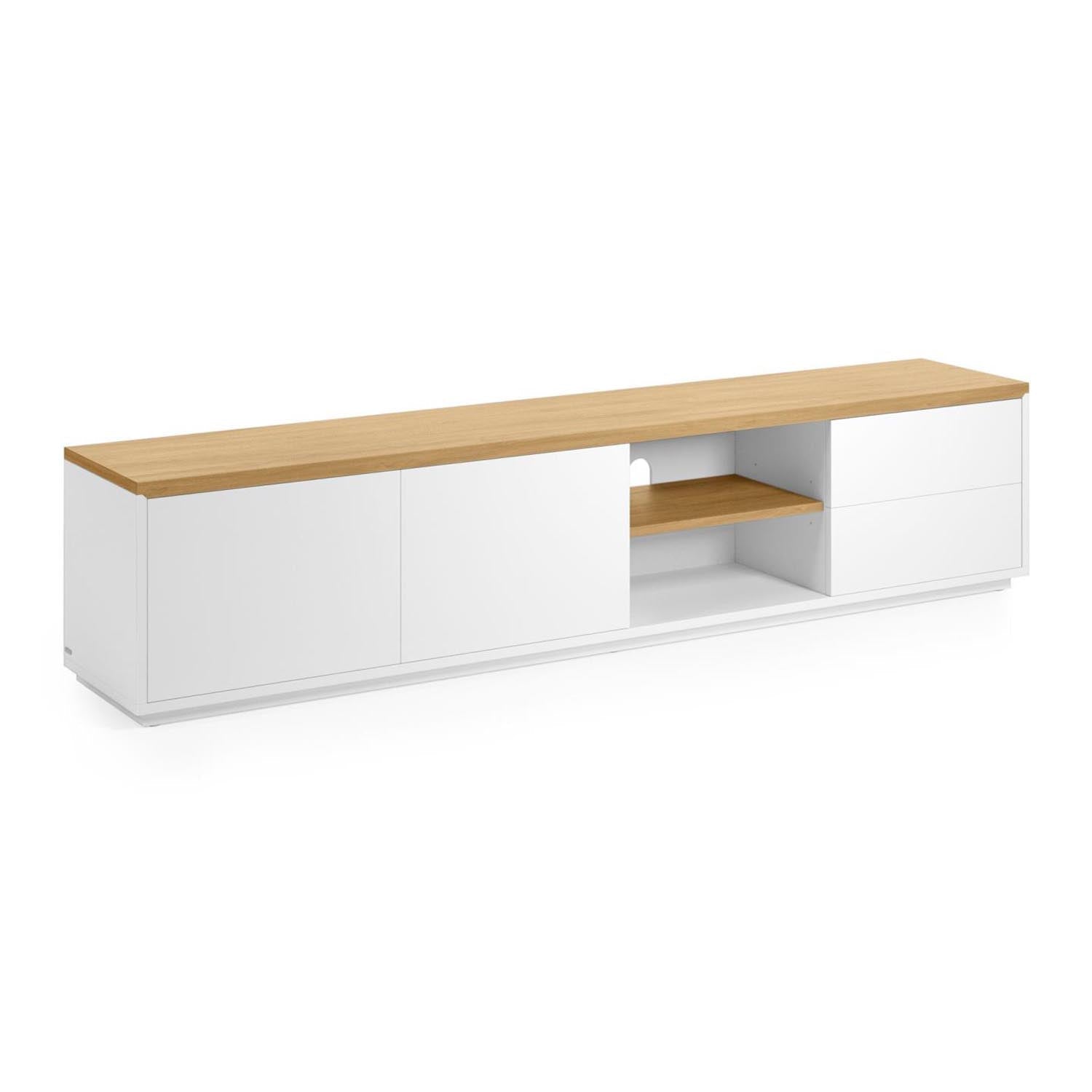 Moderner Abilen TV-Schrank: Eichenfurnier, 2 Türen, 2 Schubladen, 200cm breit, FSC-zertifiziert, ideal für große TVs.