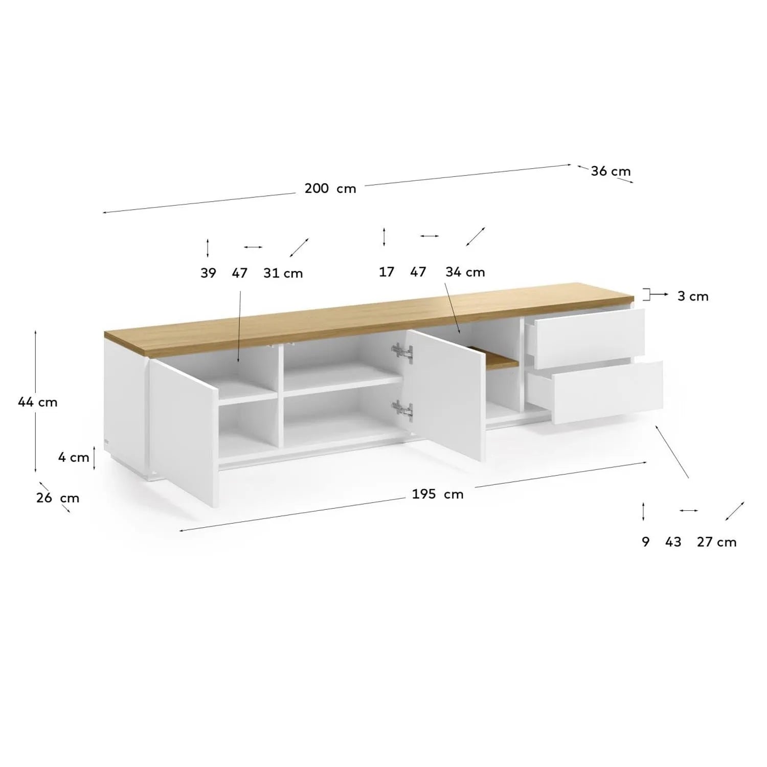Moderner Abilen TV-Schrank: Praktisch mit 2 Türen und 2 Schubladen.
