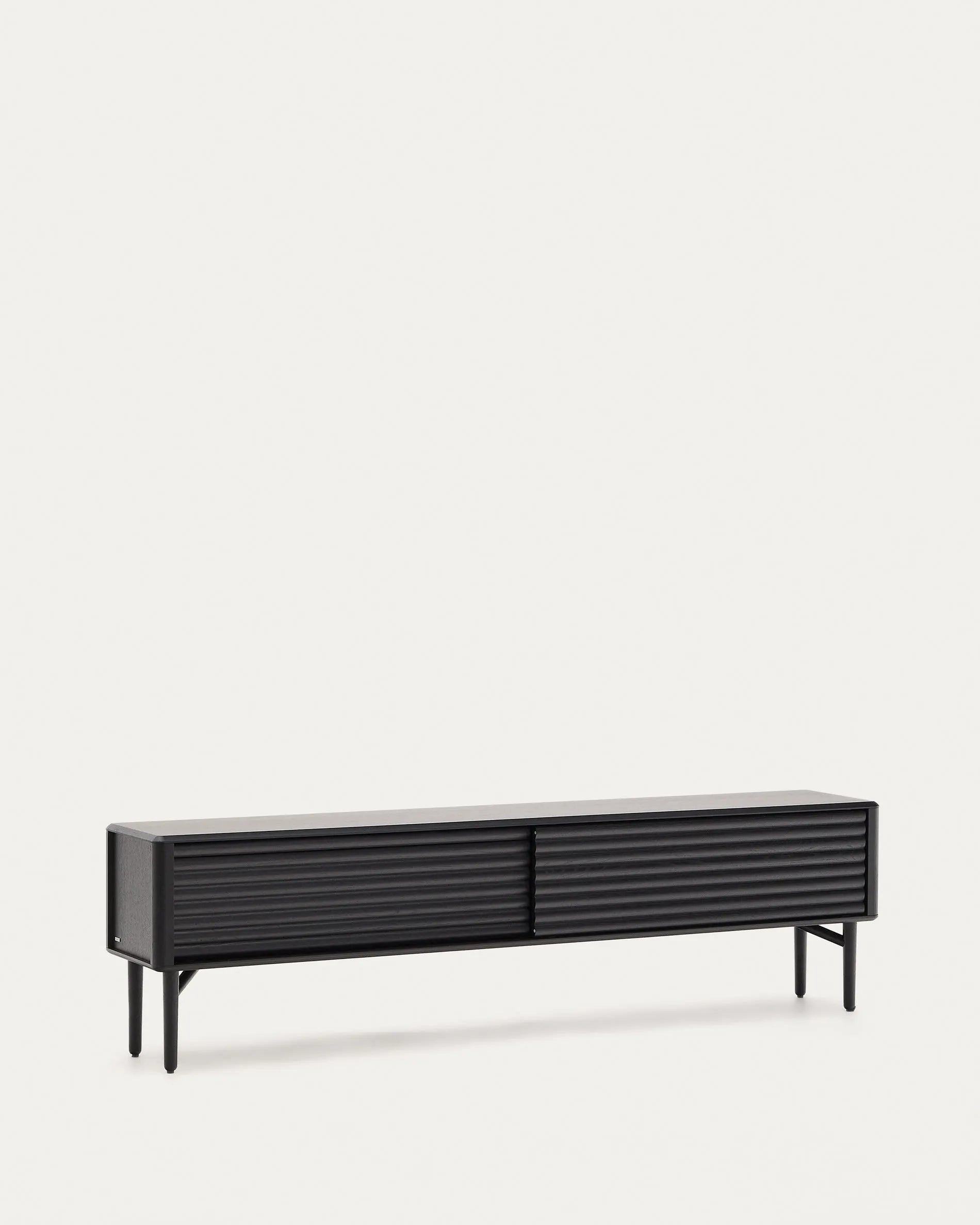 Elegantes TV-Möbel aus schwarzem Eichenfurnier, 200x57 cm, mit 2 Türen für stilvollen Stauraum.