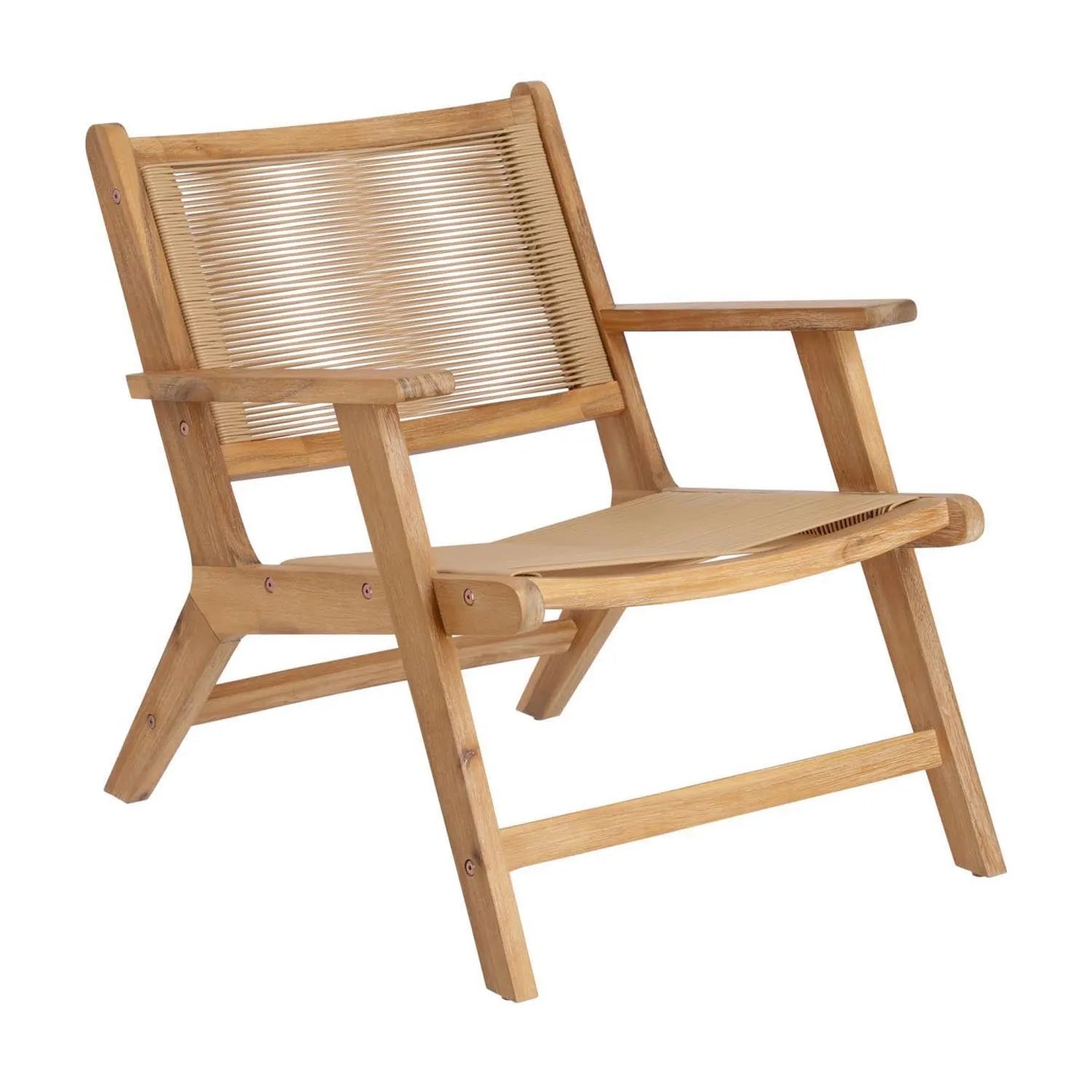 3D-Modell eines stilvollen Geralda Sessels aus FSC-zertifiziertem Akazienholz, ideal für Outdoor-Komfort.