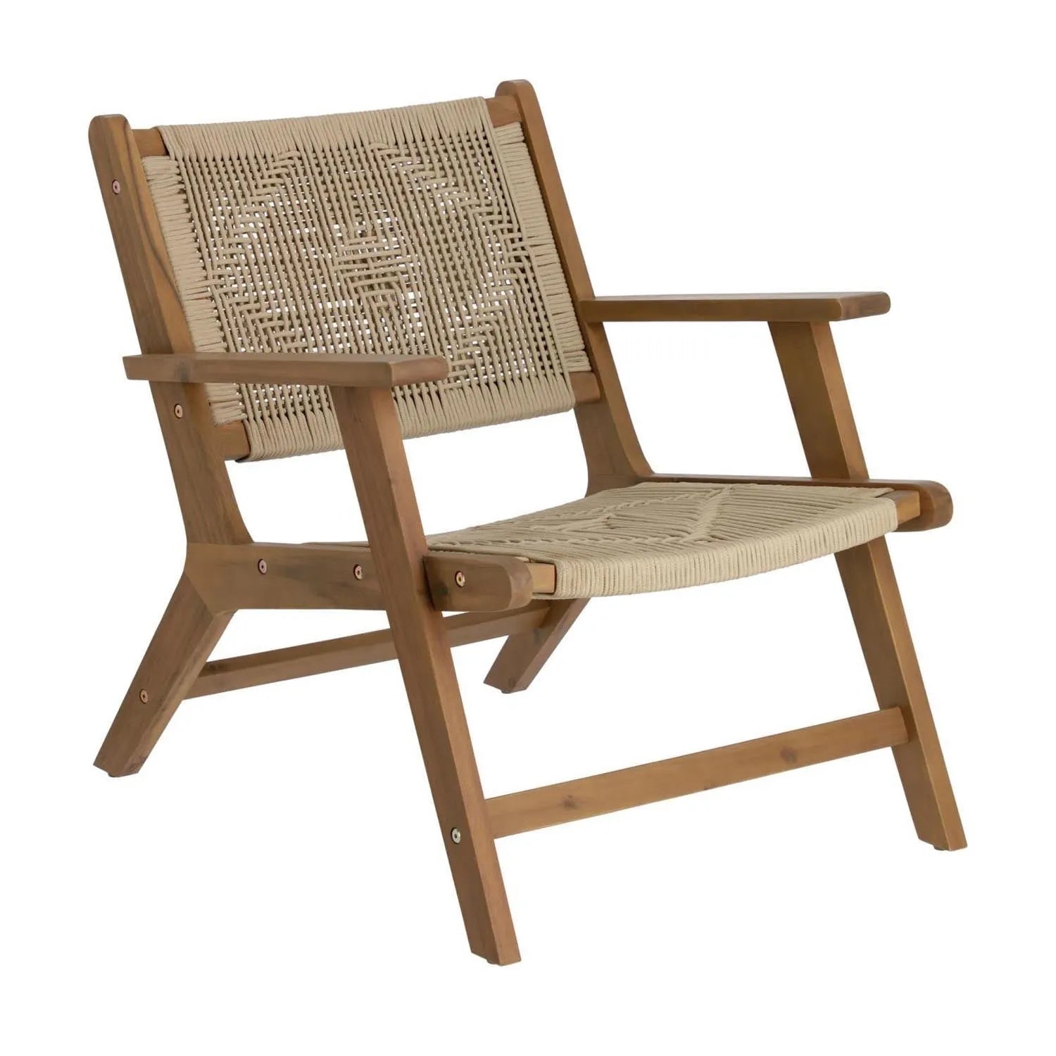 3D-Modell eines eleganten Geralda Sessels aus dunklem Akazienholz, ideal für stilvolle Outdoor-Bereiche.