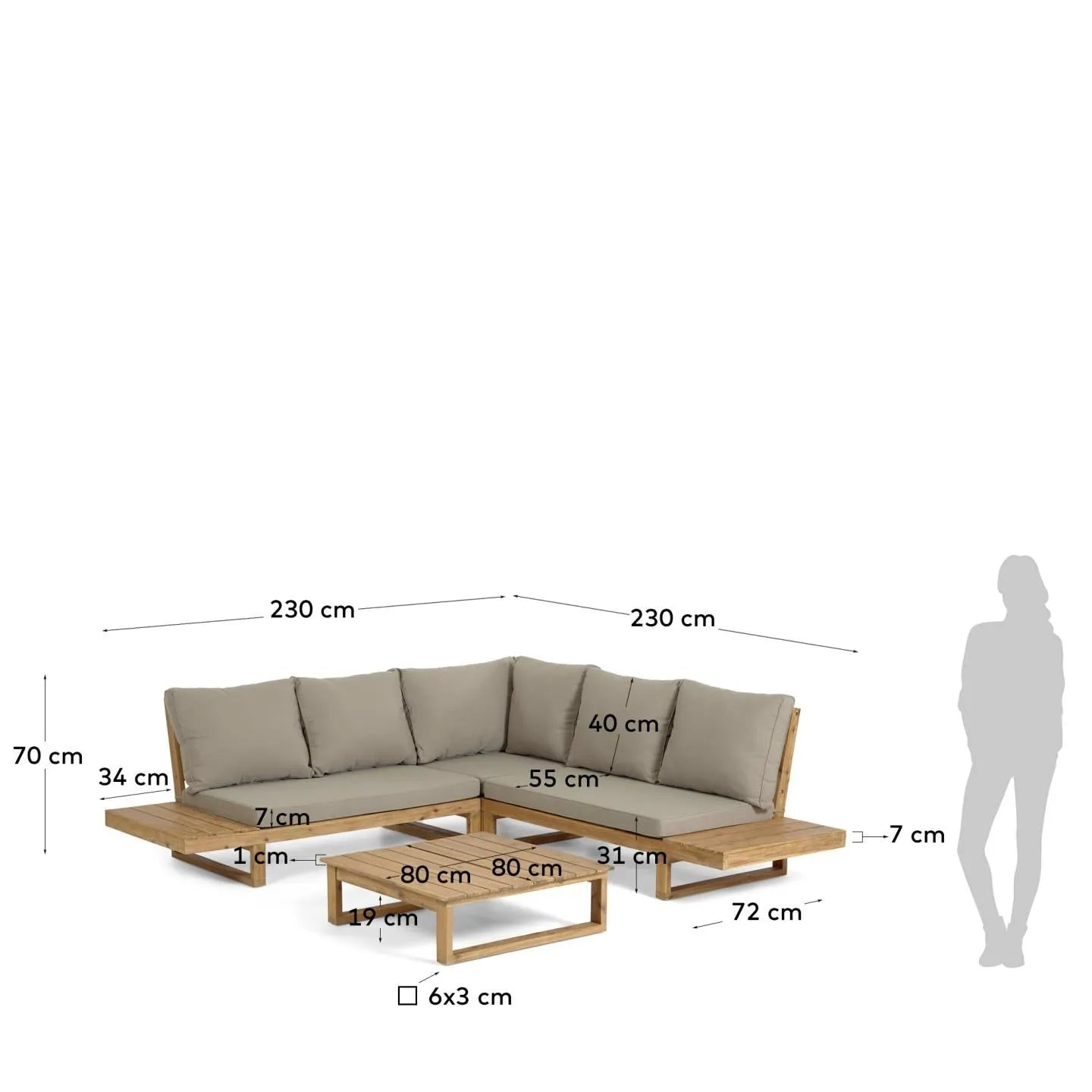 Elegantes 5-Sitzer Ecksofa aus FSC-zertifiziertem Akazienholz, ideal für stilvolle Entspannung im Freien.