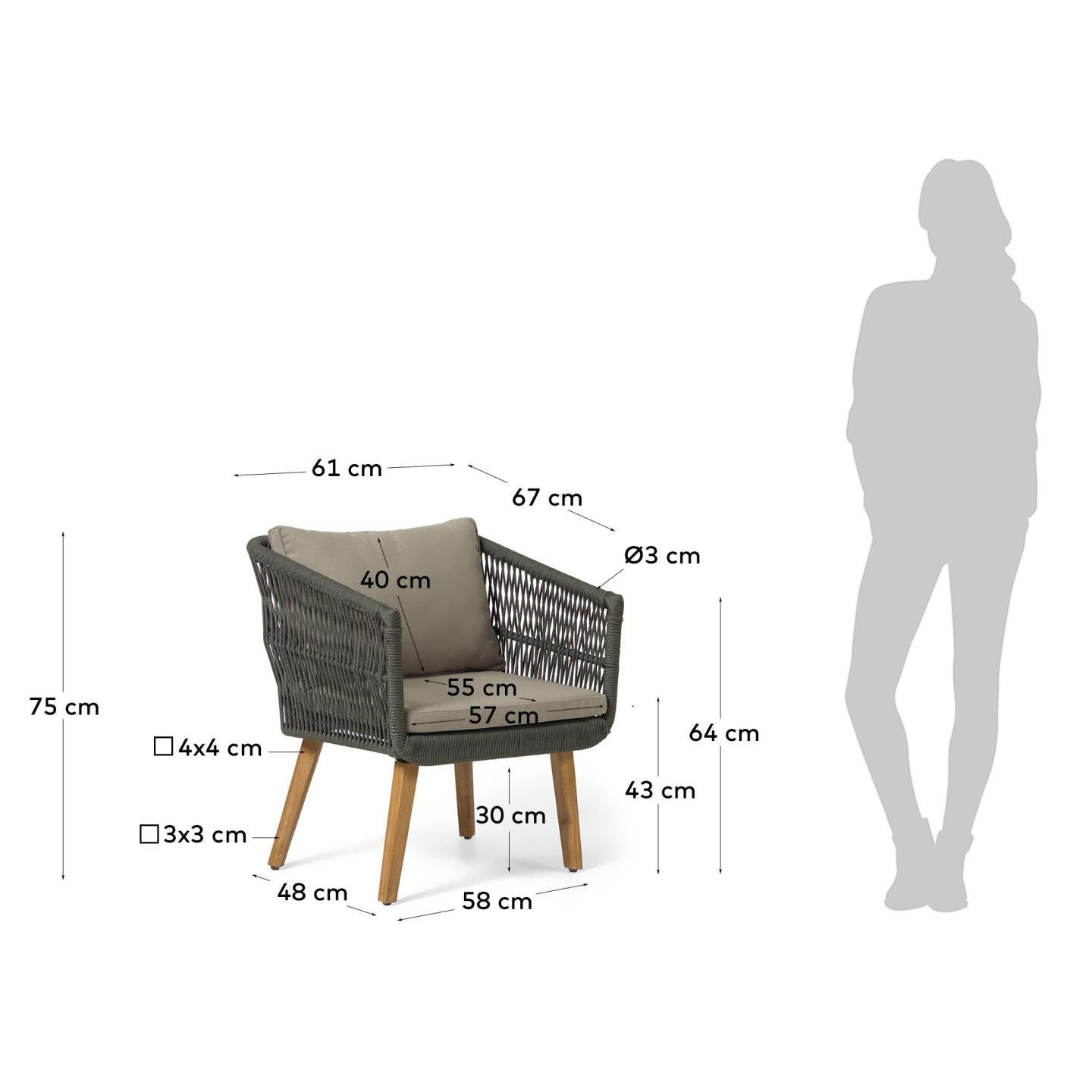Elegantes Inti-Set: 2-Sitzer Sofa und 2 Stühle mit handgeflochtenem Seil, wetterfestem Aluminium und nachhaltigem FSC-Holz. Ideal für entspannte Stunden.