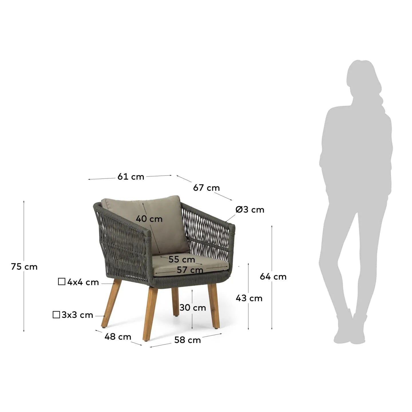 Elegantes Set aus 2-Sitzer Sofa und Stühlen mit grünem Seil, Aluminiumrahmen und FSC-zertifiziertem Holz für stilvolle Entspannung.