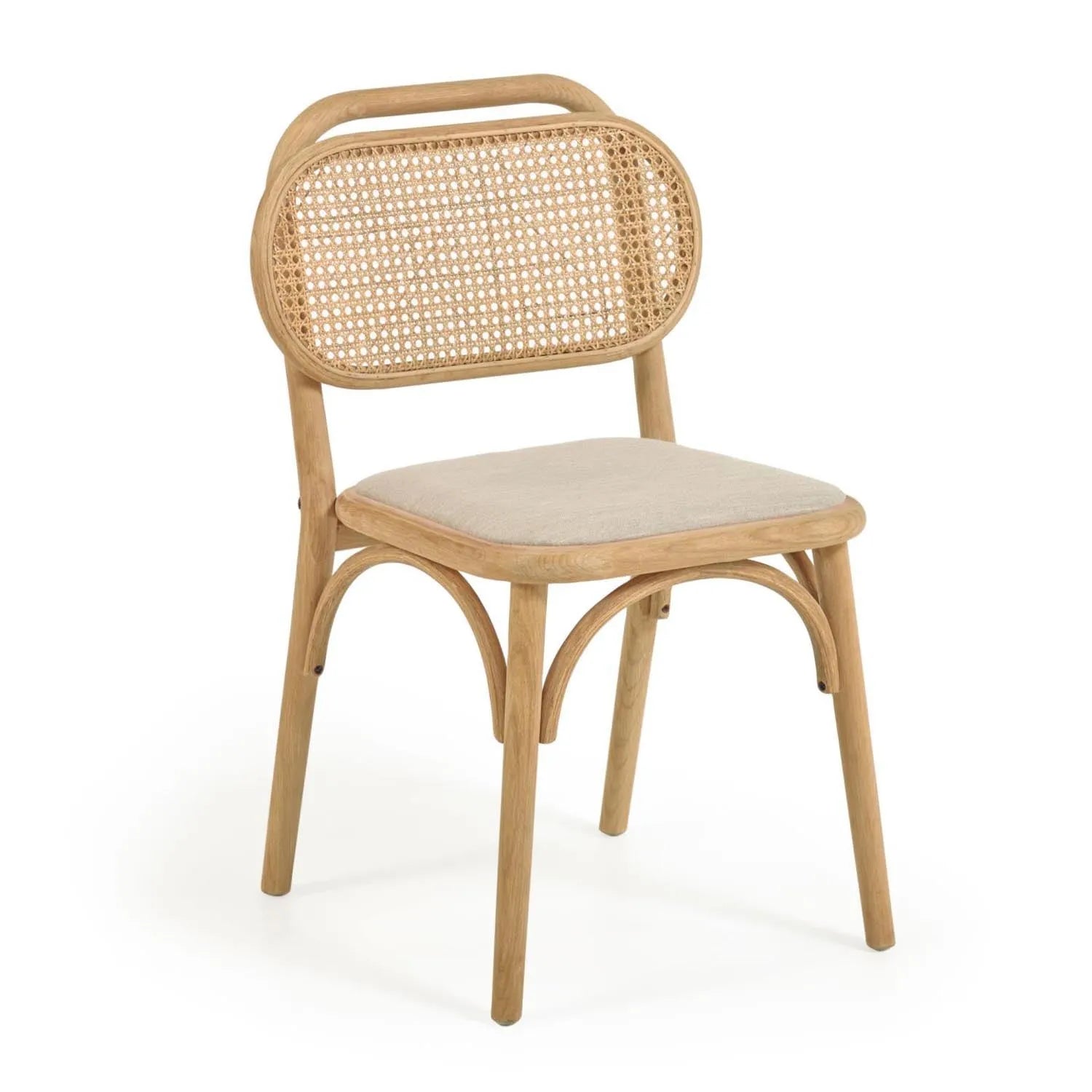 3D-Modell des Doriane Stuhls aus Eichenholz mit gepolstertem Sitz, elegant und nachhaltig.