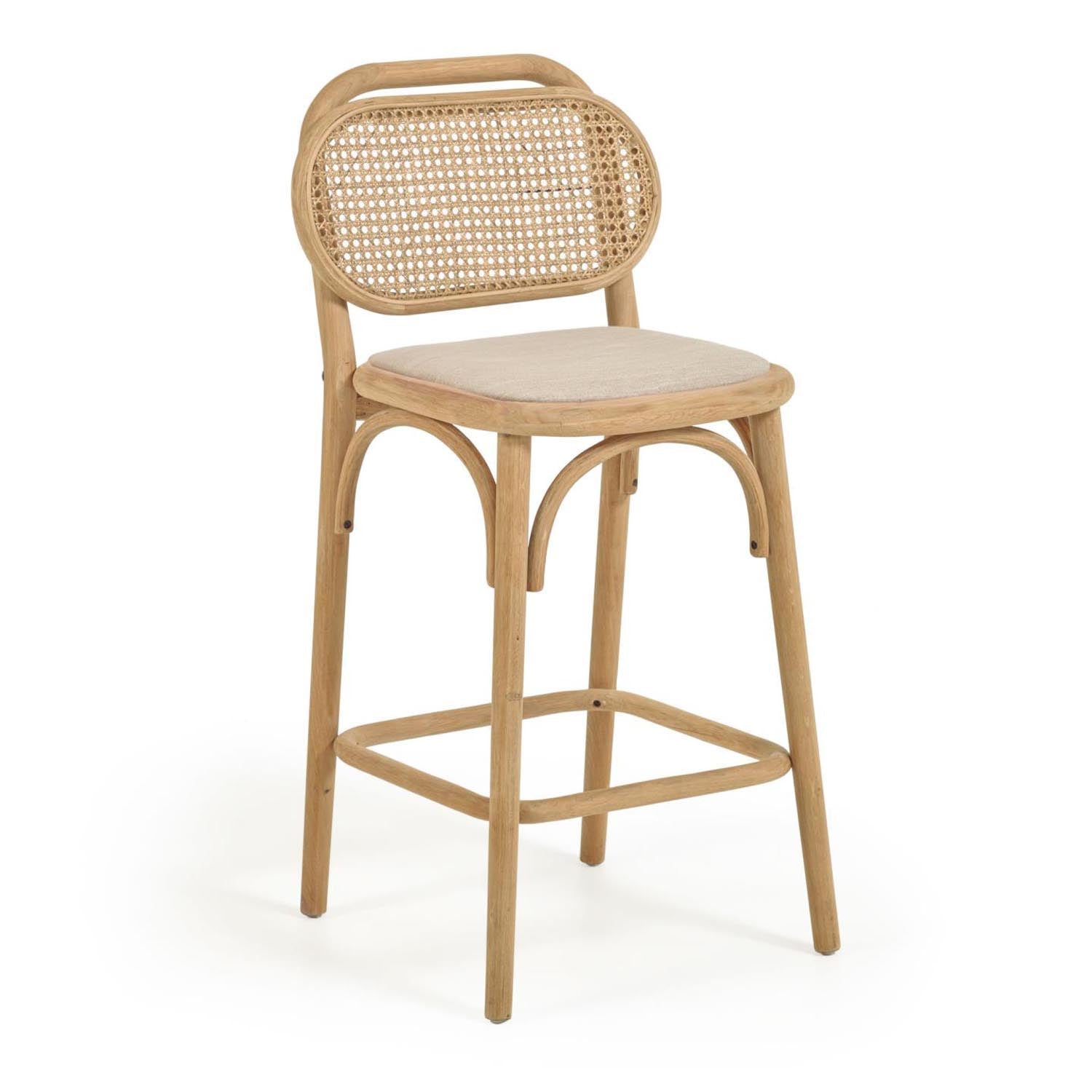 3D-Modell eines stilvollen, 65 cm hohen Doriane Hockers aus massiver Eiche mit gepolstertem Sitz, FSC-zertifiziert.