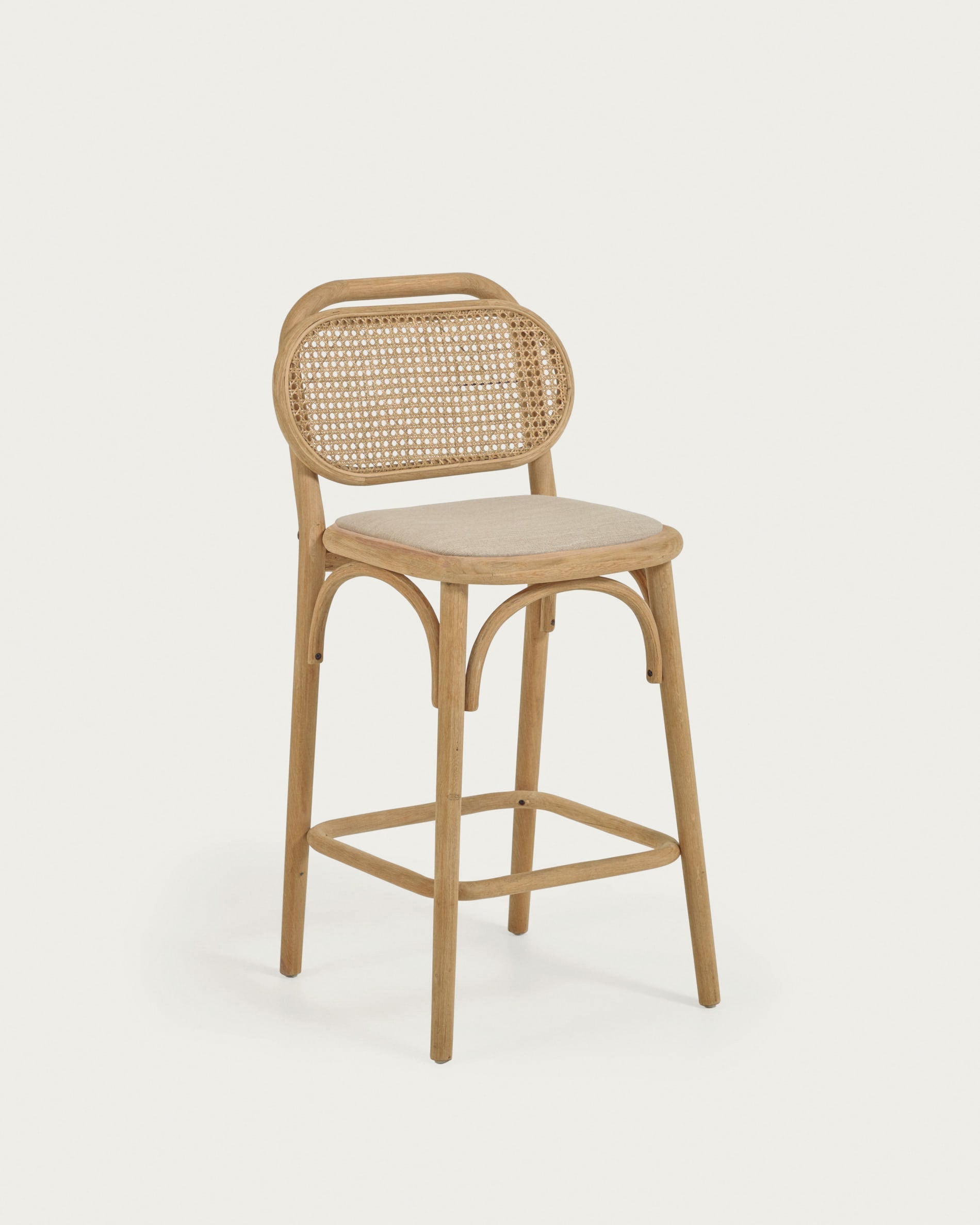 3D-Modell eines stilvollen, 65 cm hohen Doriane Hockers aus massiver Eiche mit gepolstertem Sitz, FSC-zertifiziert.
