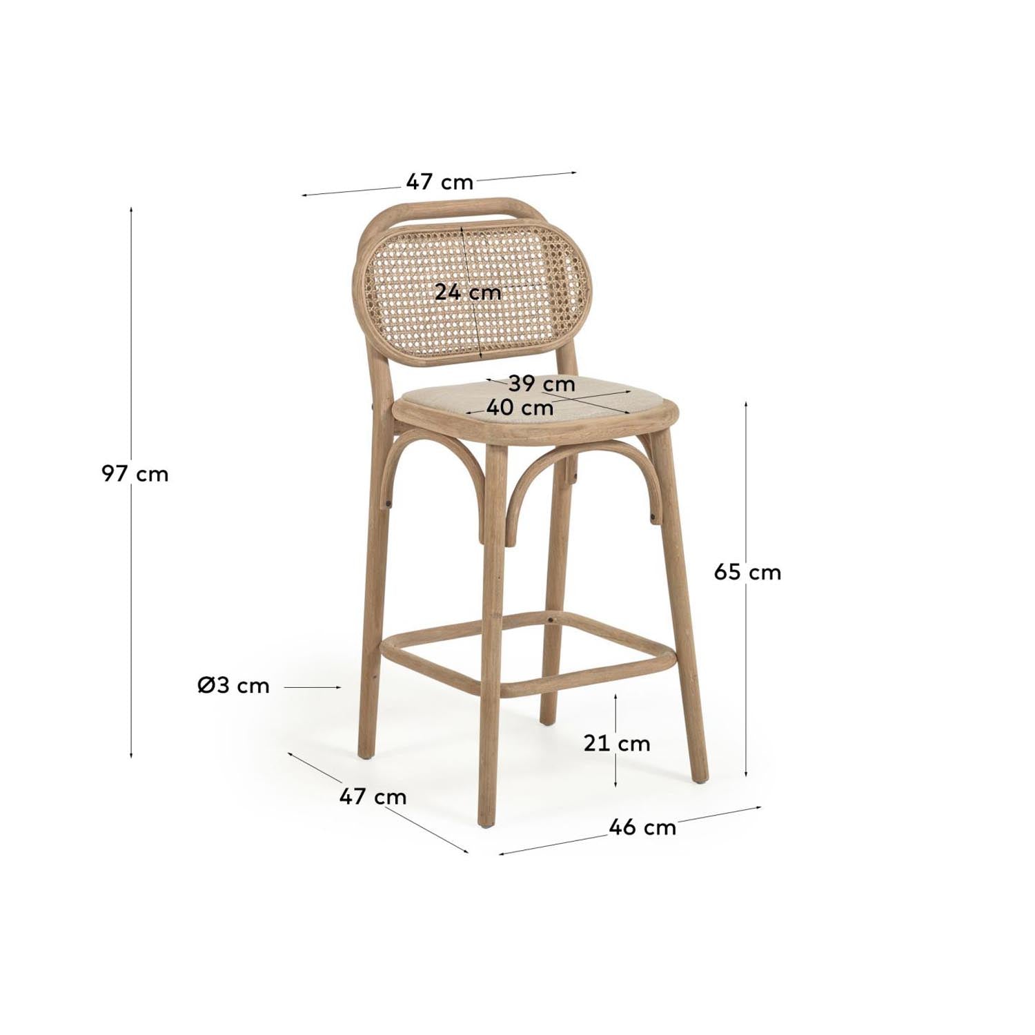 Doriane Hocker: Naturbelassene Eiche, 65 cm, gepolstert, FSC-zertifiziert.