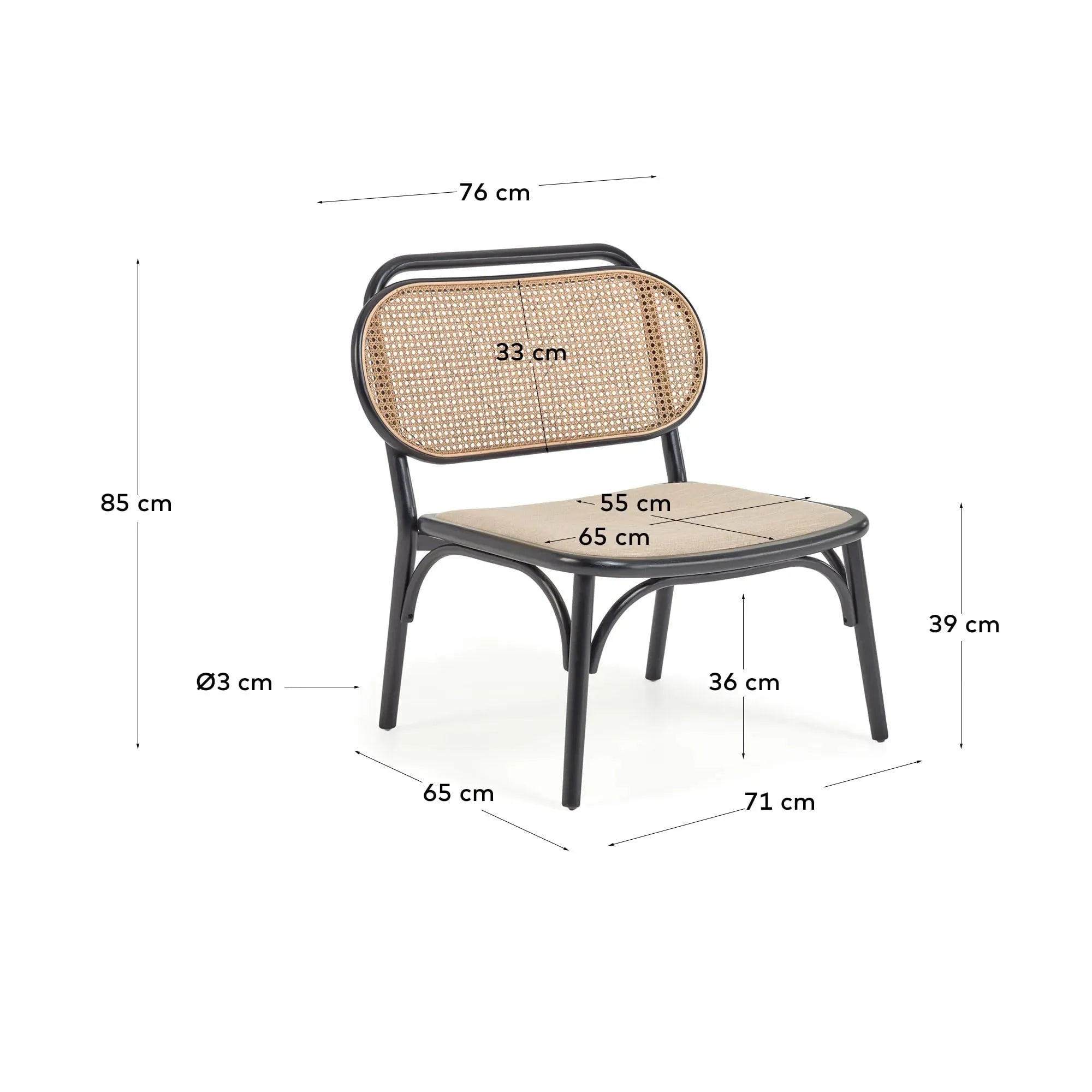 Eleganter Doriane Sessel aus massiver Ulme mit schwarzem Lackfinish und gepolstertem Sitz, ideal für zeitgemäße Inneneinrichtung.