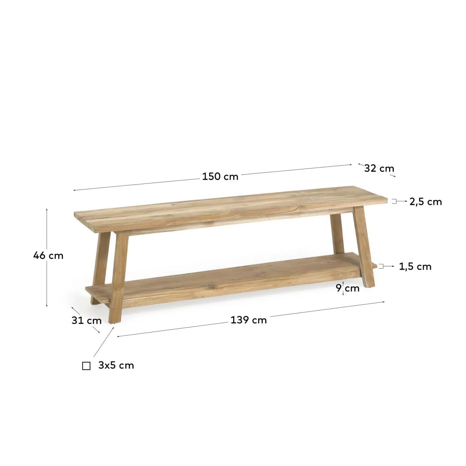 Elegante 150 cm Teakholzbank von Kave Home, nachhaltig recycelt.