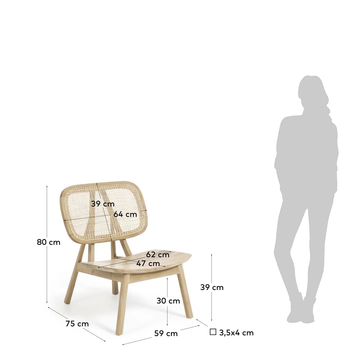 Eleganter Sessel aus Teakholz und Rattan, handgefertigt für Komfort und Stil, ideal für drinnen und draußen.