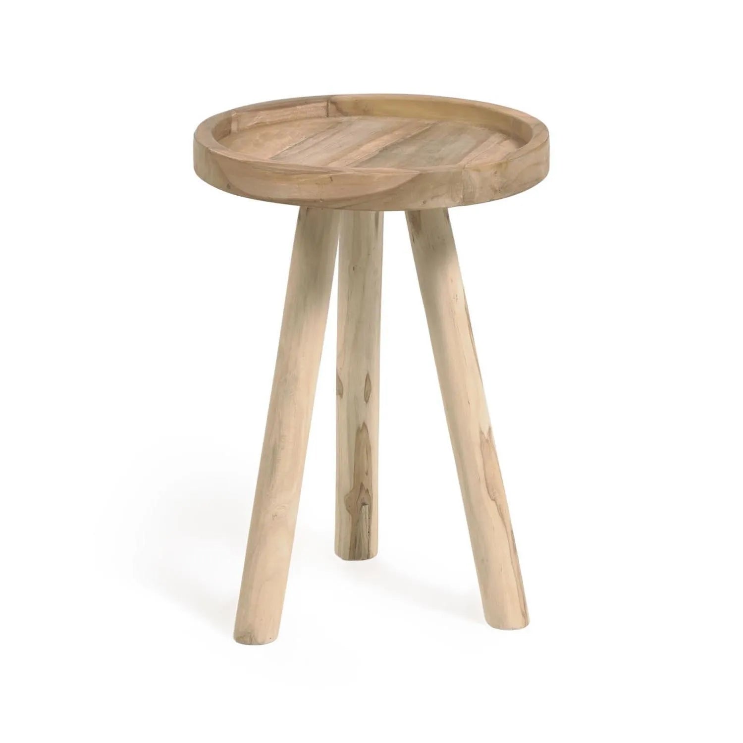 Eleganter Glenda Beistelltisch aus recyceltem Teakholz, Ø 35 cm, von Kave Home. Stilvoll, nachhaltig, vielseitig einsetzbar.