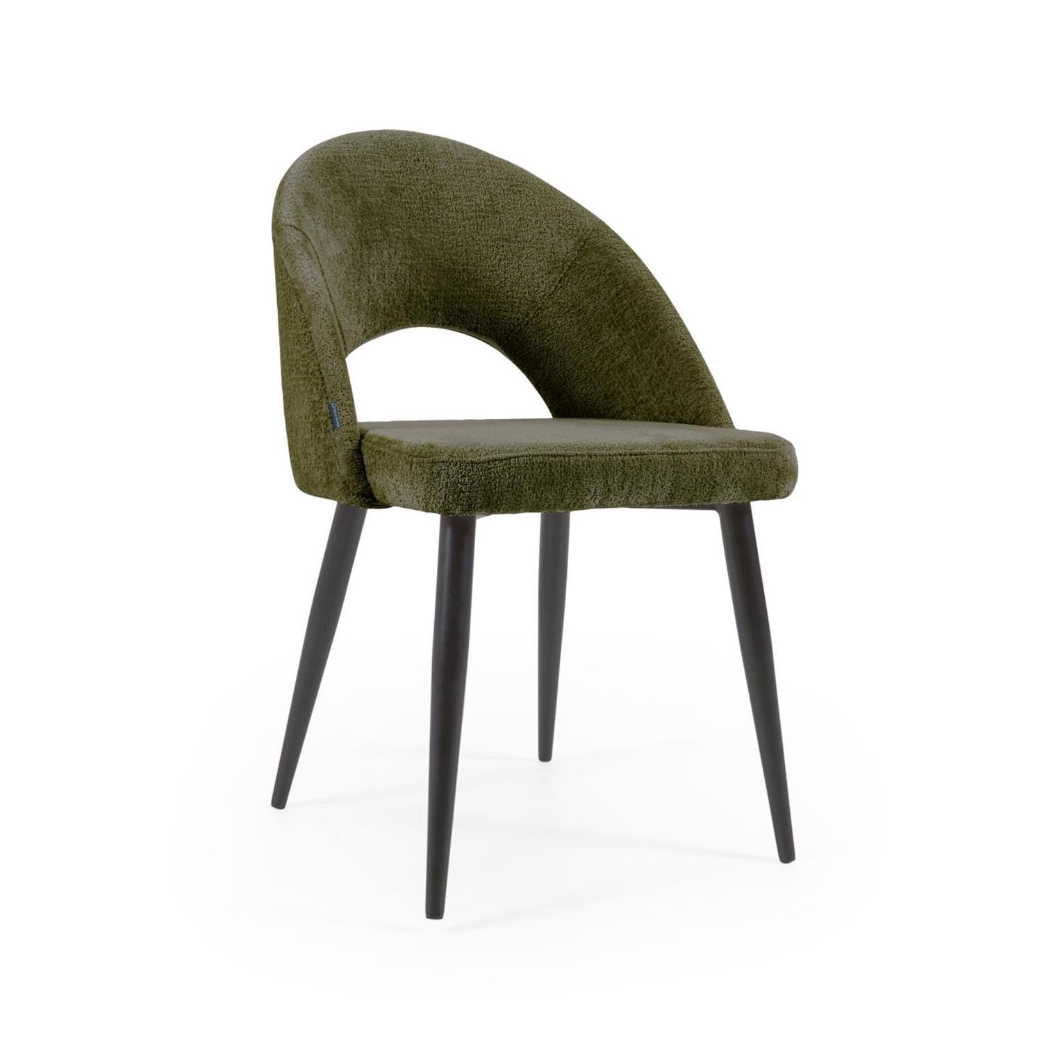 Stuhl Mael aus grünem Chenille und Stahlbeinen mit schwarzem Finish