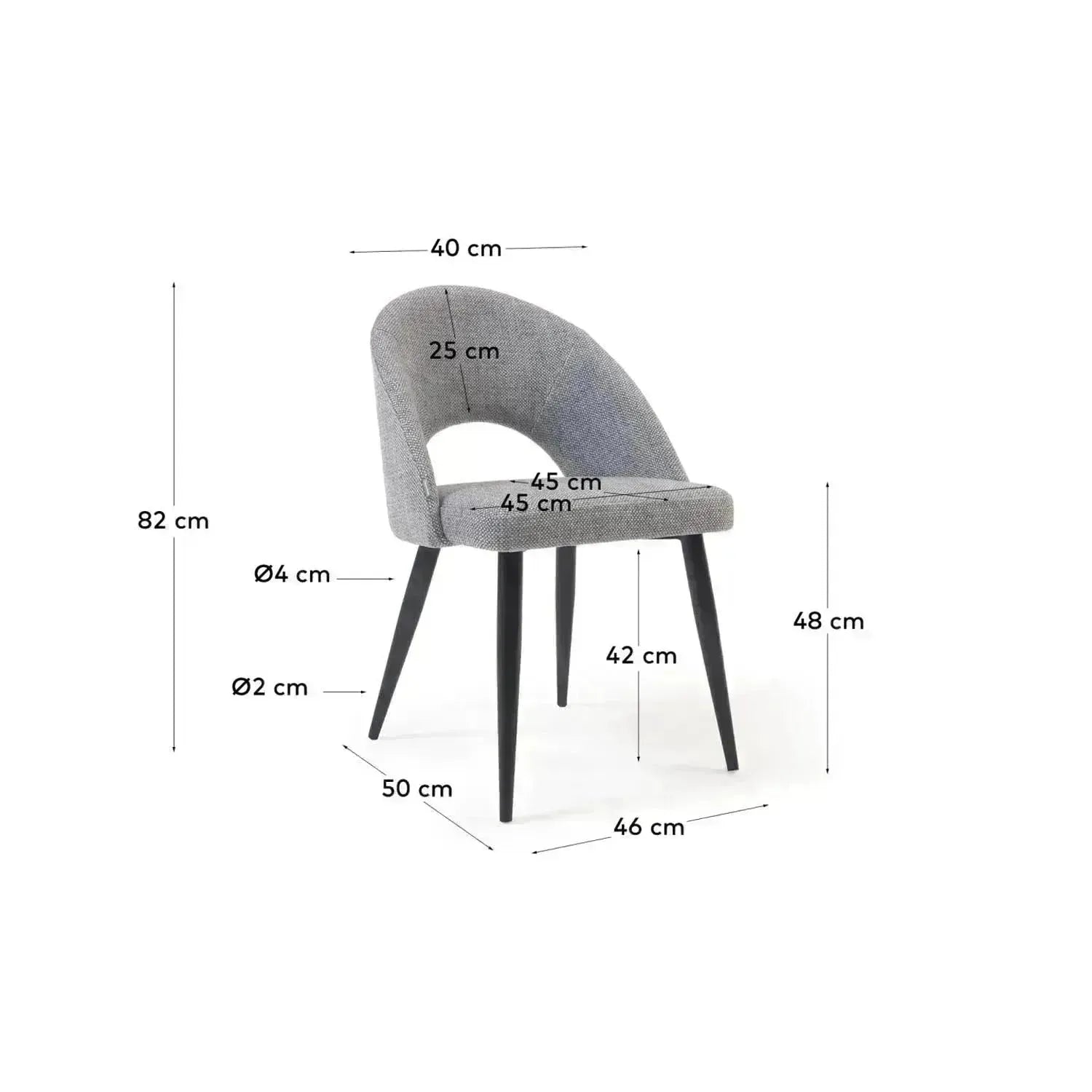 Eleganter Mael Stuhl in Grau mit schwarzen Stahlbeinen von Kave Home.