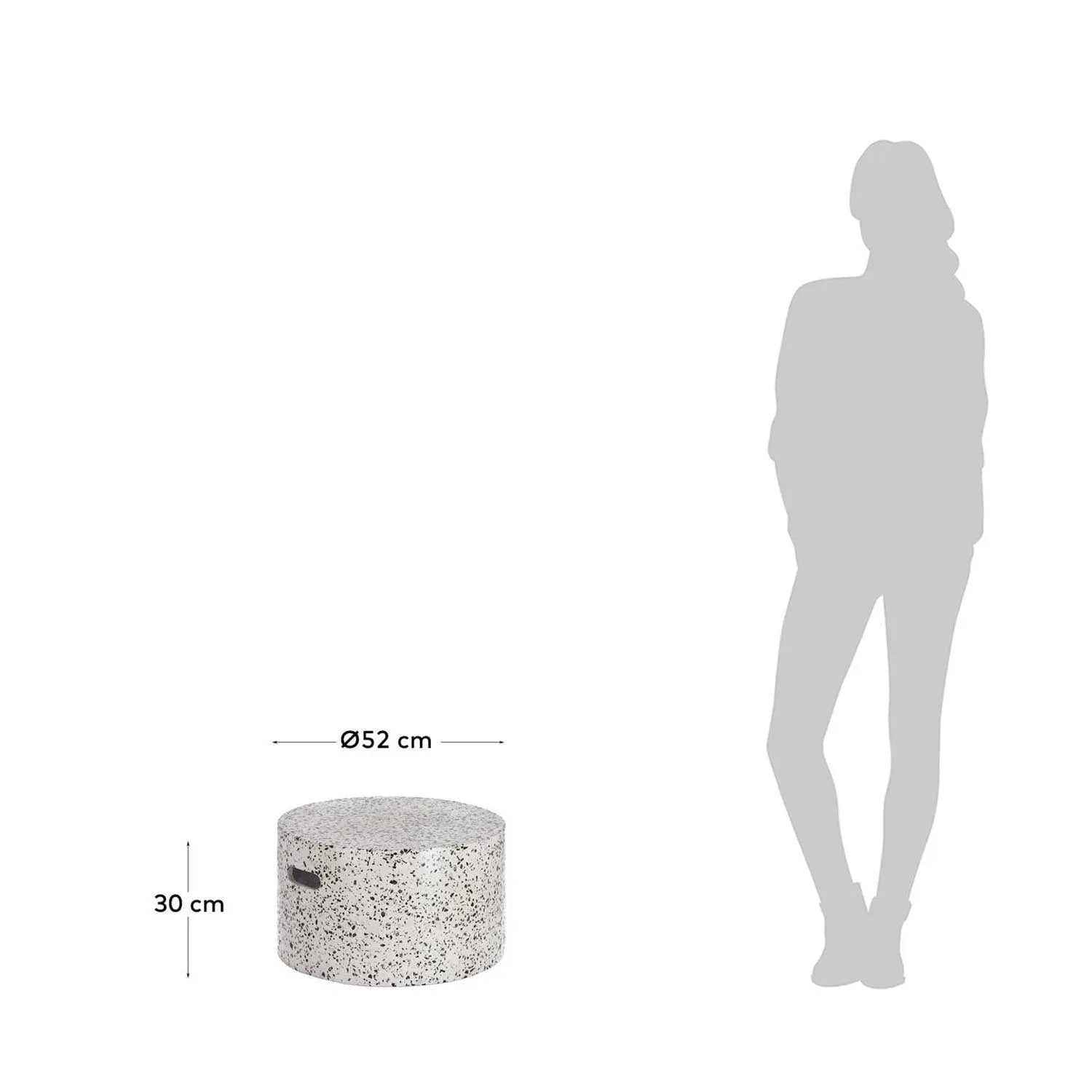Stilvoller Outdoor-Couchtisch Jenell aus weißem Terrazzo, Ø 52 cm.