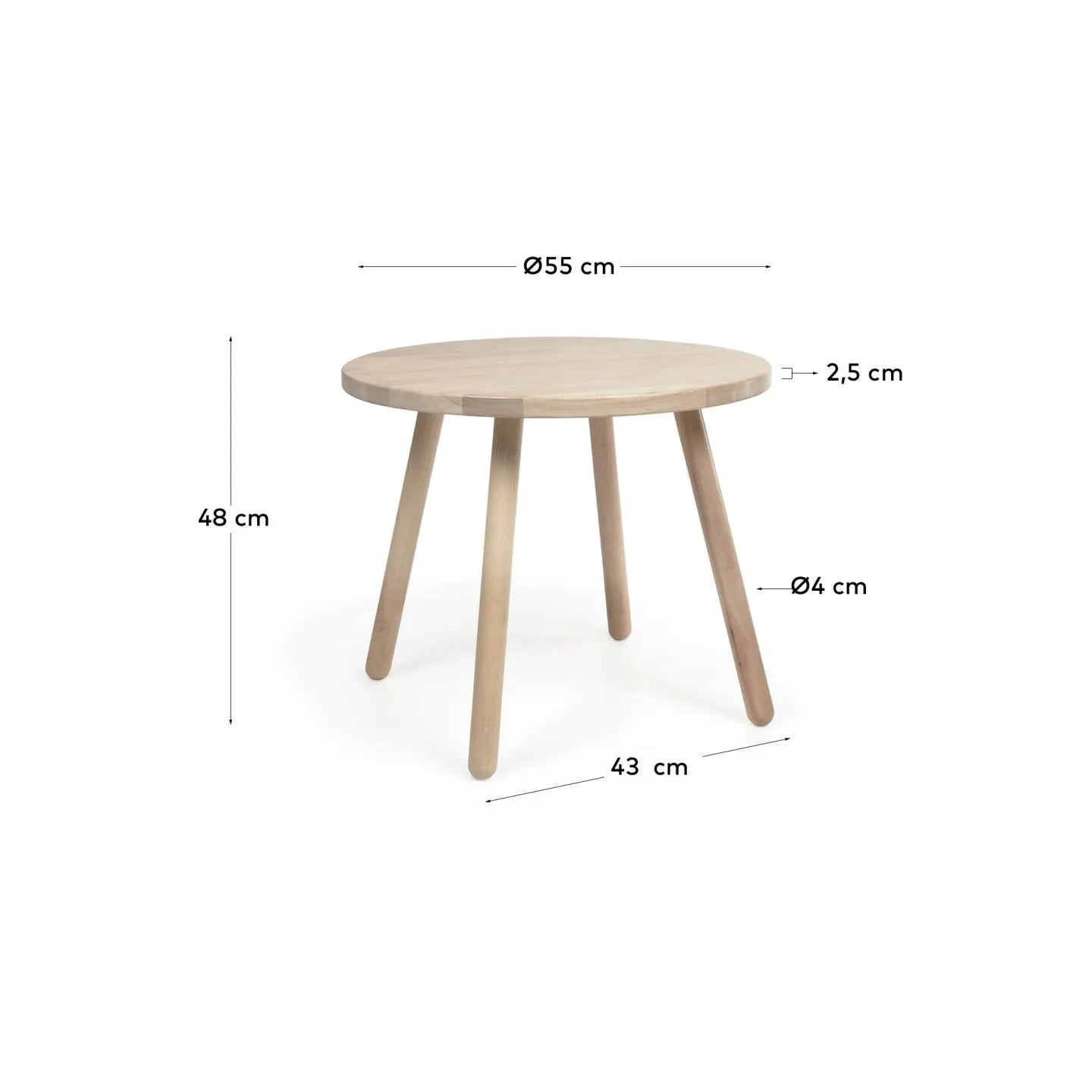 Kindertisch Dilcia, rund, Ø 55 cm, aus massivem Kautschukholz, ideal für Kinderzimmer und kreative Aktivitäten.
