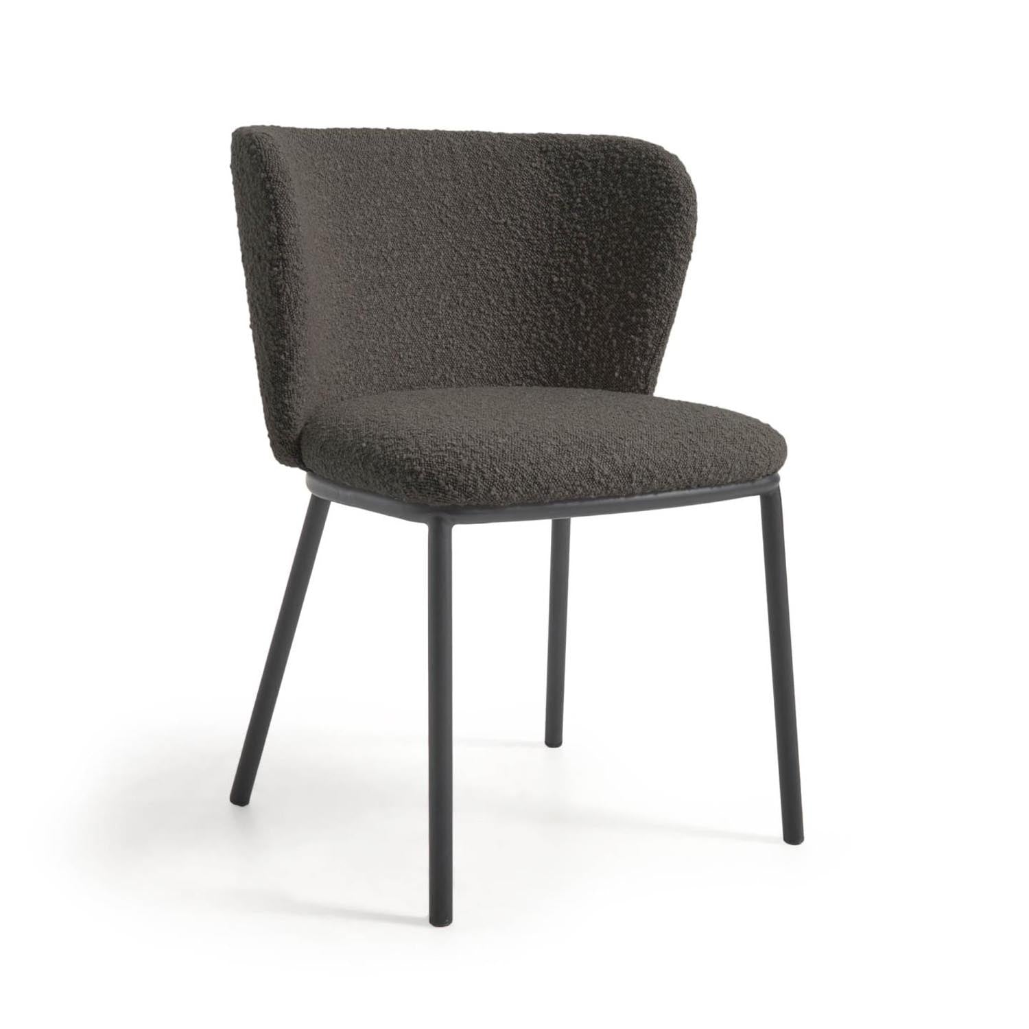 Ciselia Stuhl mit schwarzem Bouclé und Stahlbeinen mit schwarzem Finish, FSC Mix Credit